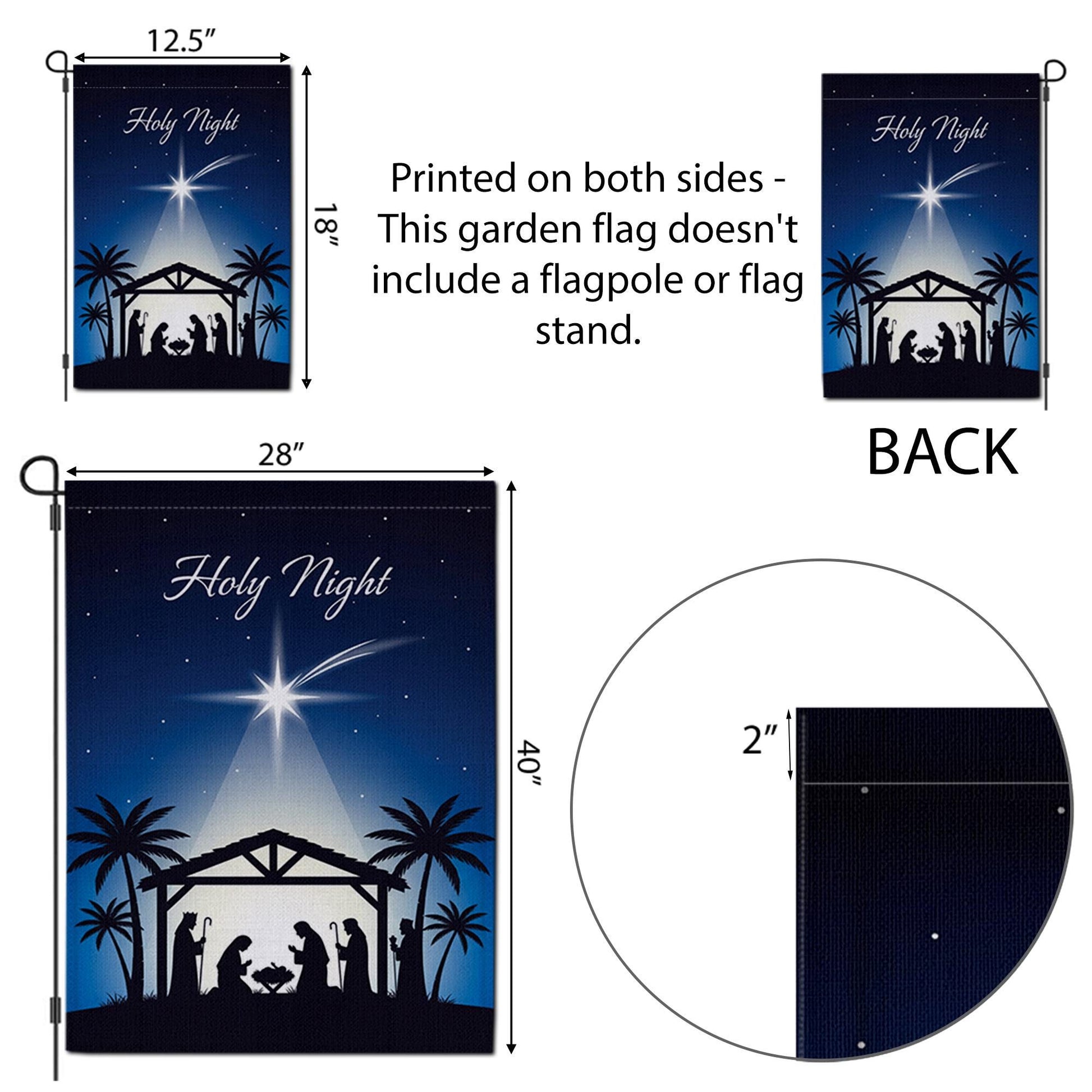 Nativity Christmas Garden Flag with Holy Night Design and Silhouette Manger Scene image 6