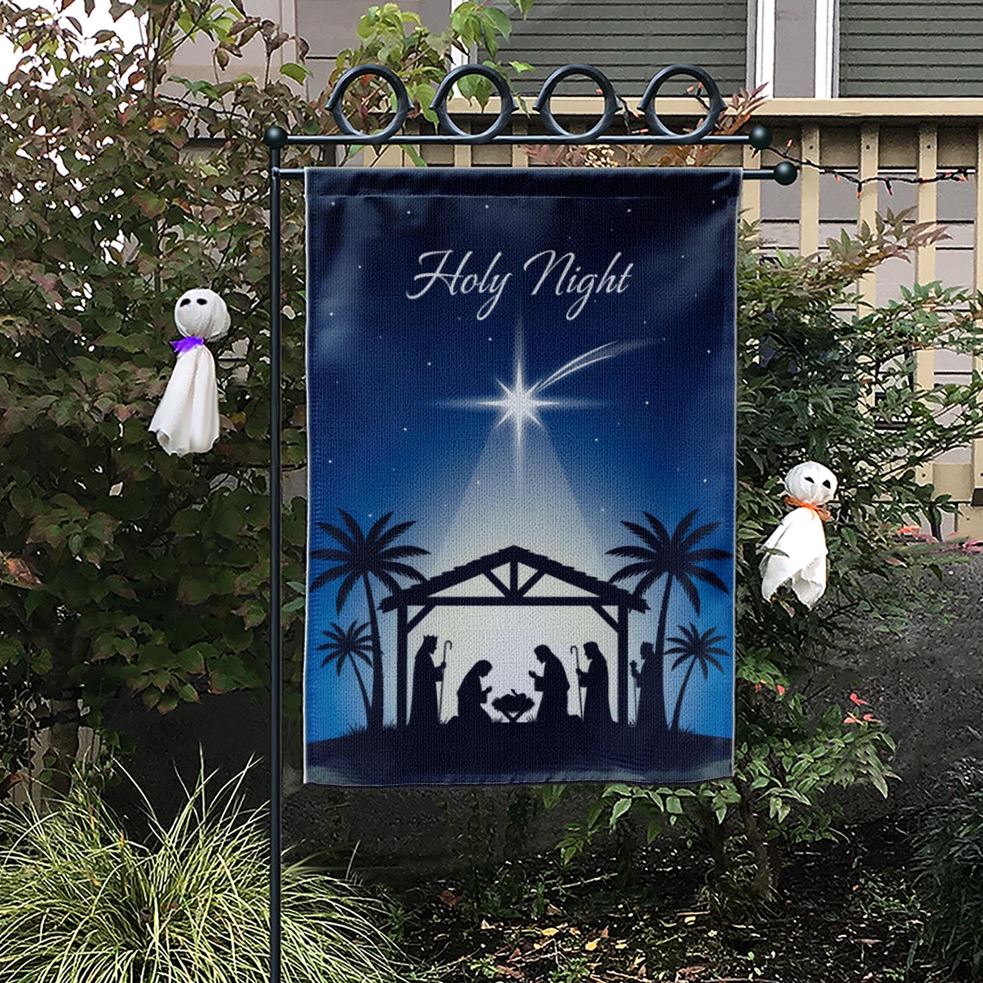Nativity Christmas Garden Flag with Holy Night Design and Silhouette Manger Scene image 3