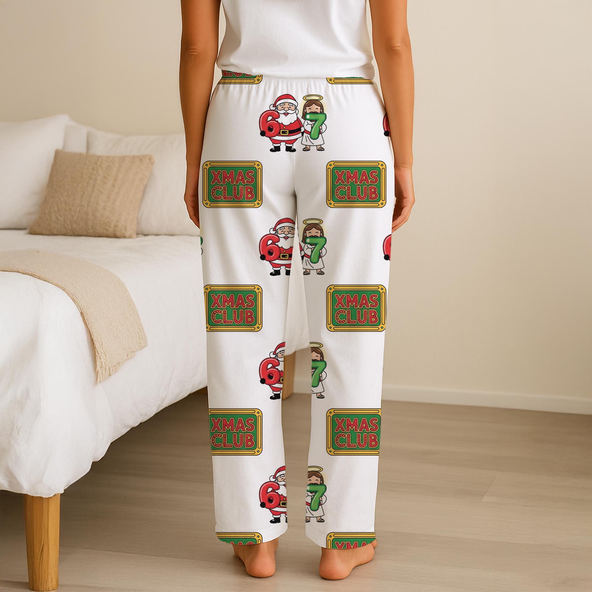 Personalized Six Seven Pajama Pants: 67 Funny Santa Jesus Print, Xmas Club Sign image 4