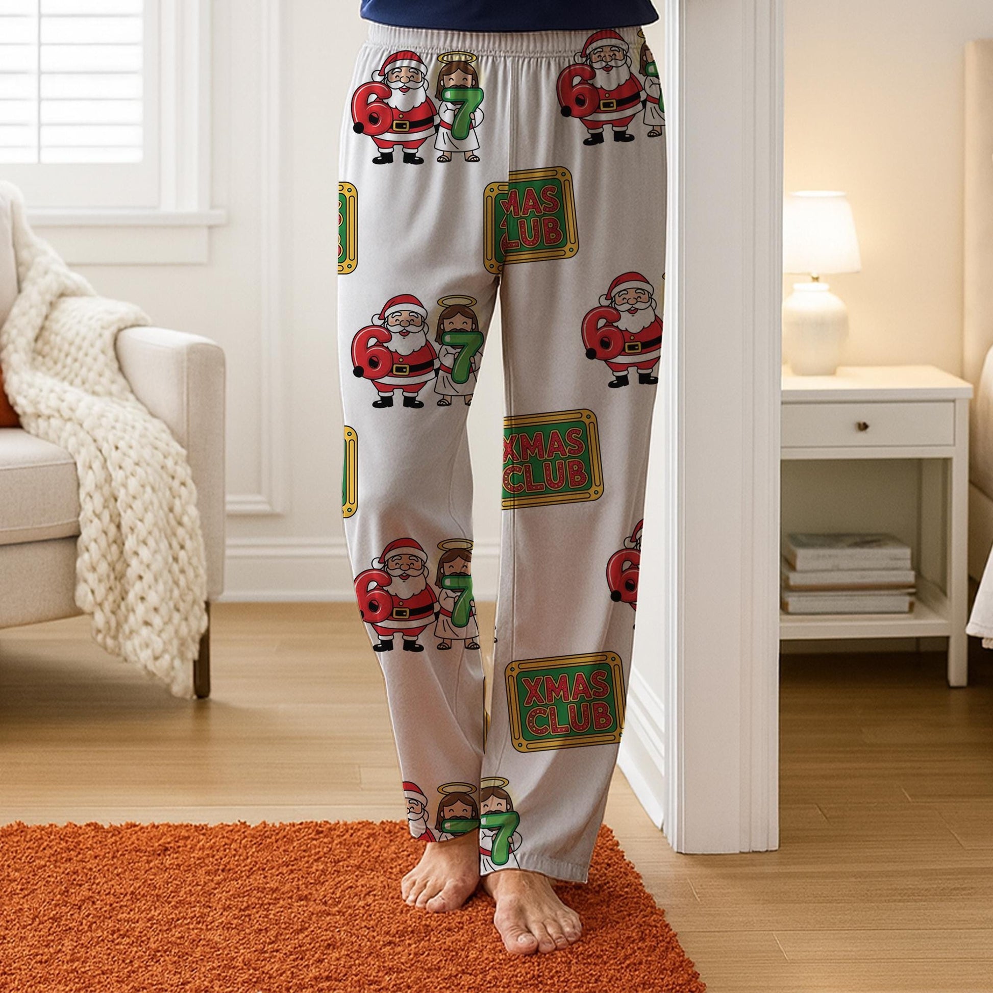 Personalized Six Seven Pajama Pants: 67 Funny Santa Jesus Print, Xmas Club Sign image 6