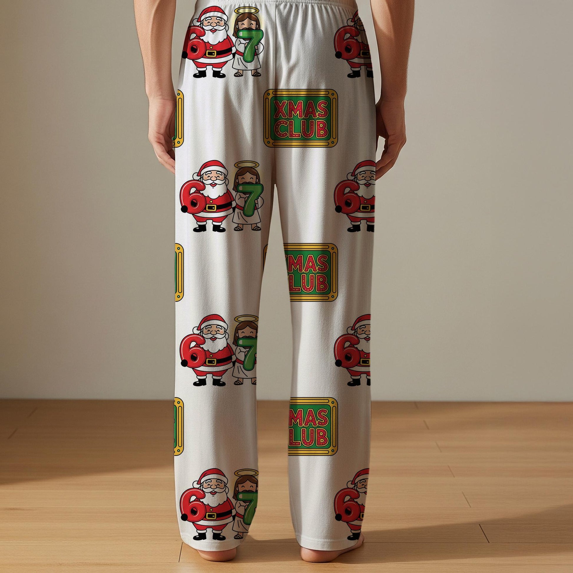 Personalized Six Seven Pajama Pants: 67 Funny Santa Jesus Print, Xmas Club Sign image 8