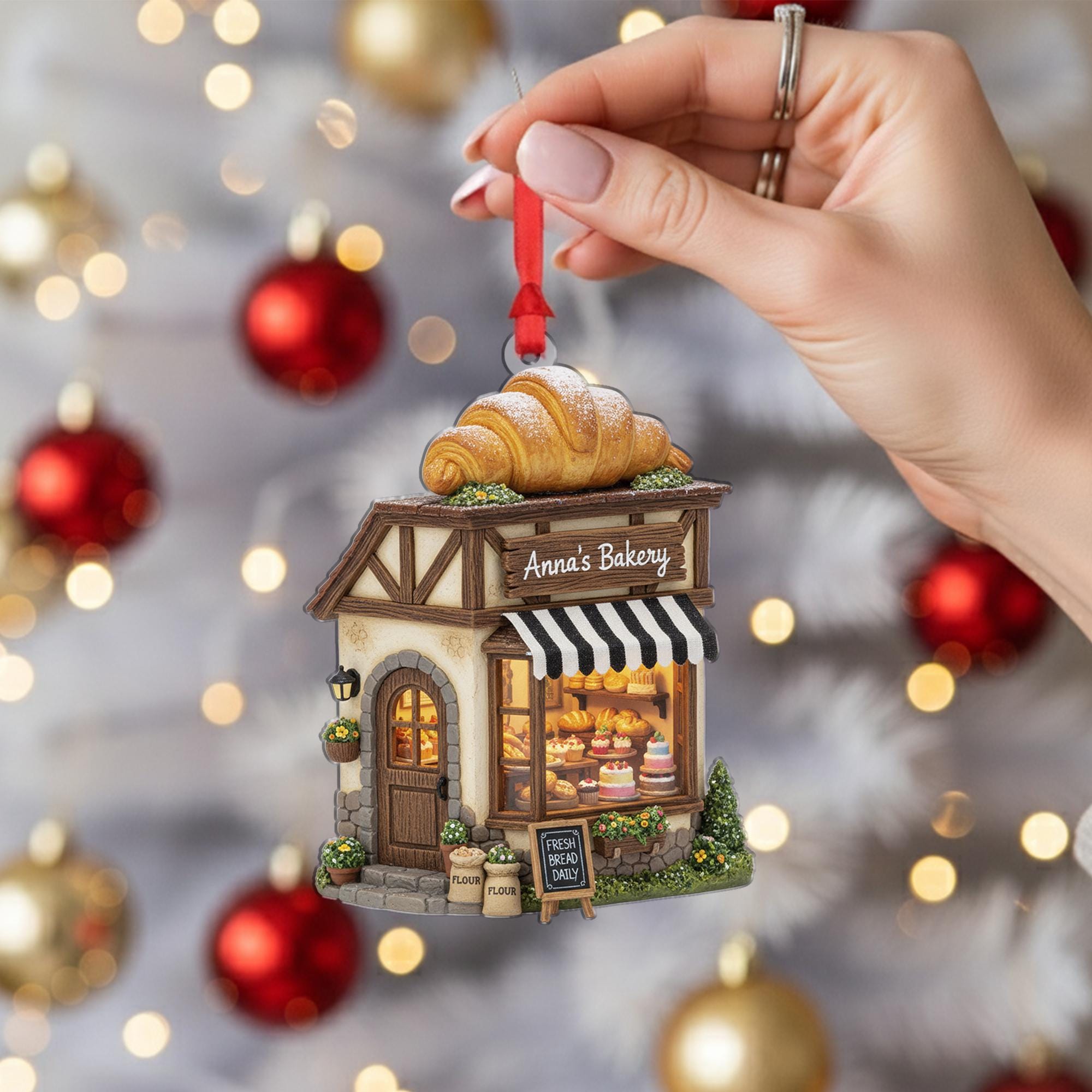 Personalized Bakery Shop Ornament with Pastry Display and Custom Name Detail image 1