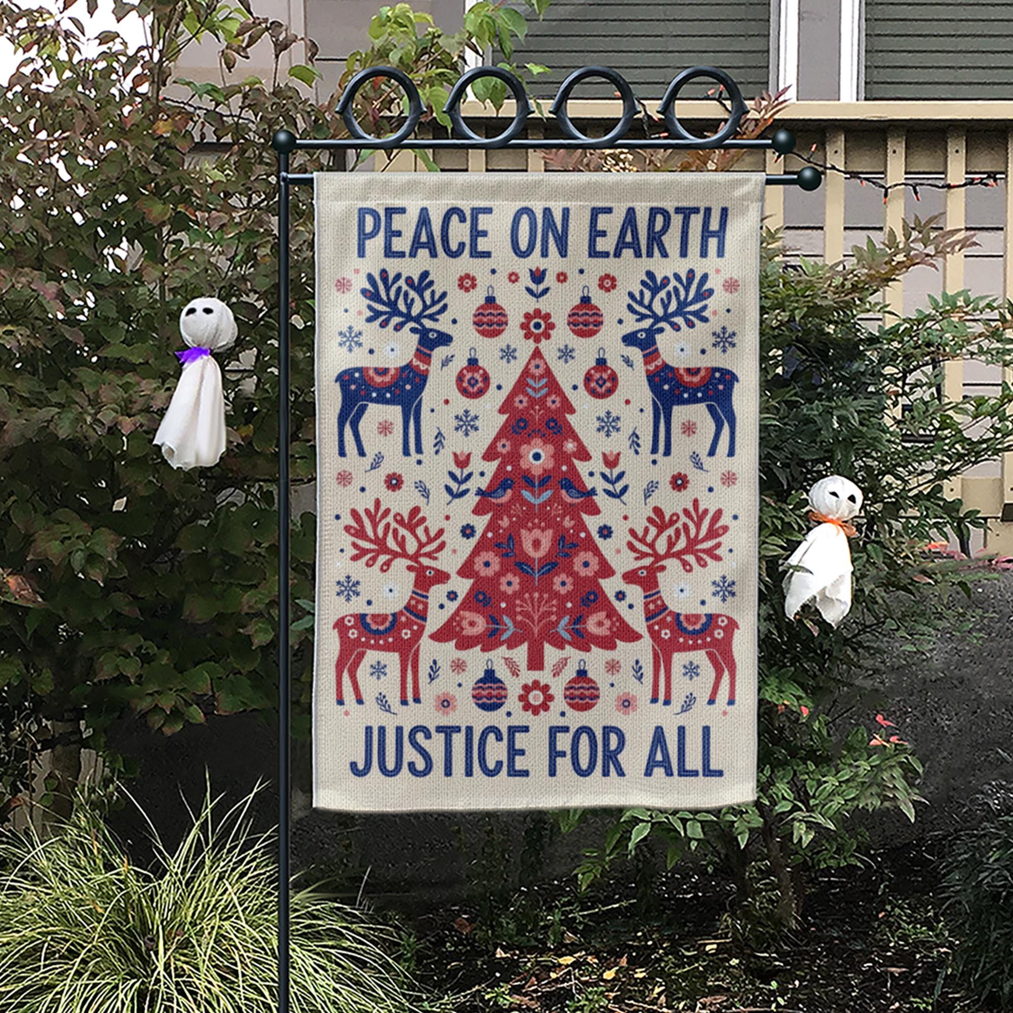 Christmas Garden Flag with Peace on Earth Design and Folk Art Reindeer Pattern image 2