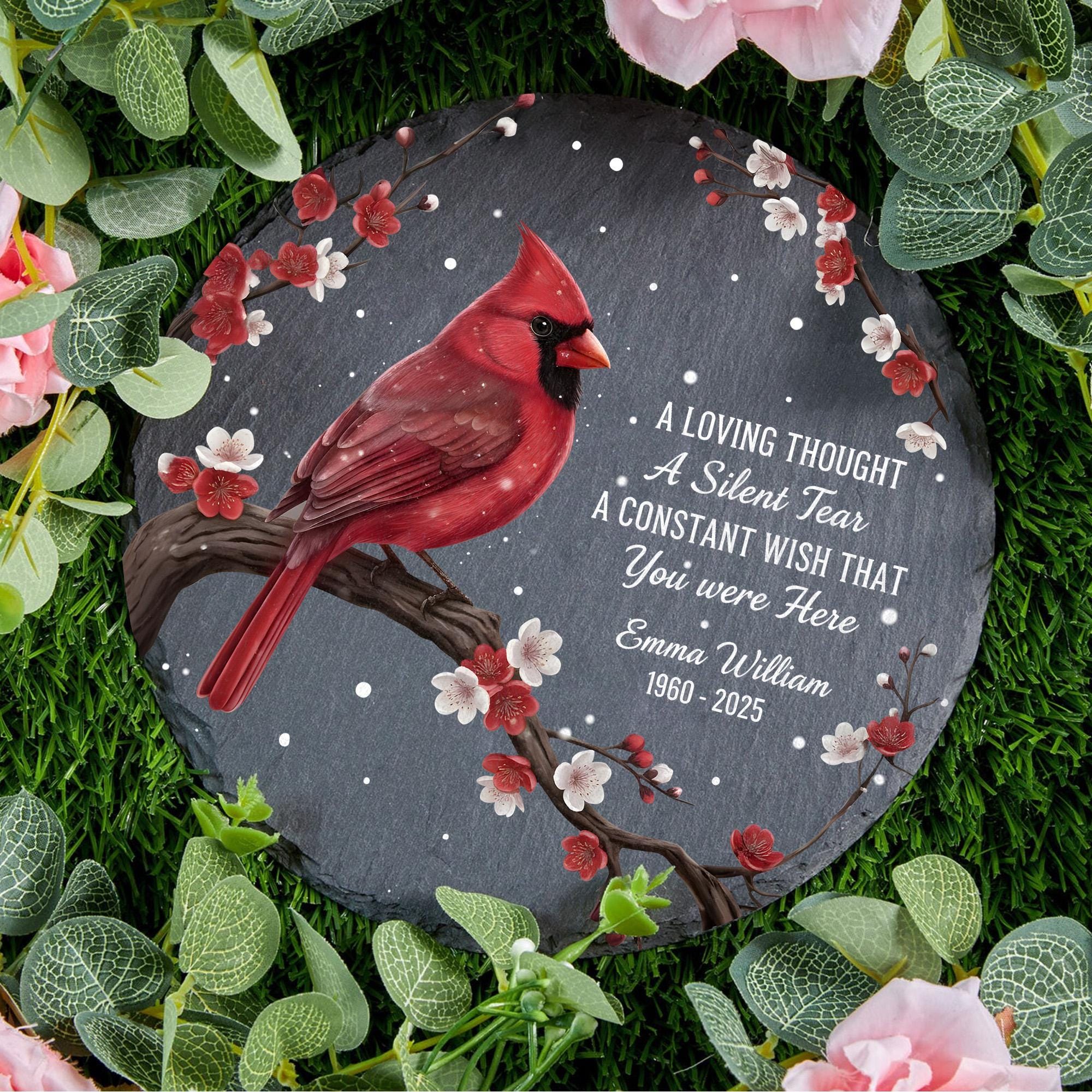 Custom Cardinal Memorial Stone - Personalized Loss Gift, Garden Remembrance Decor image 1