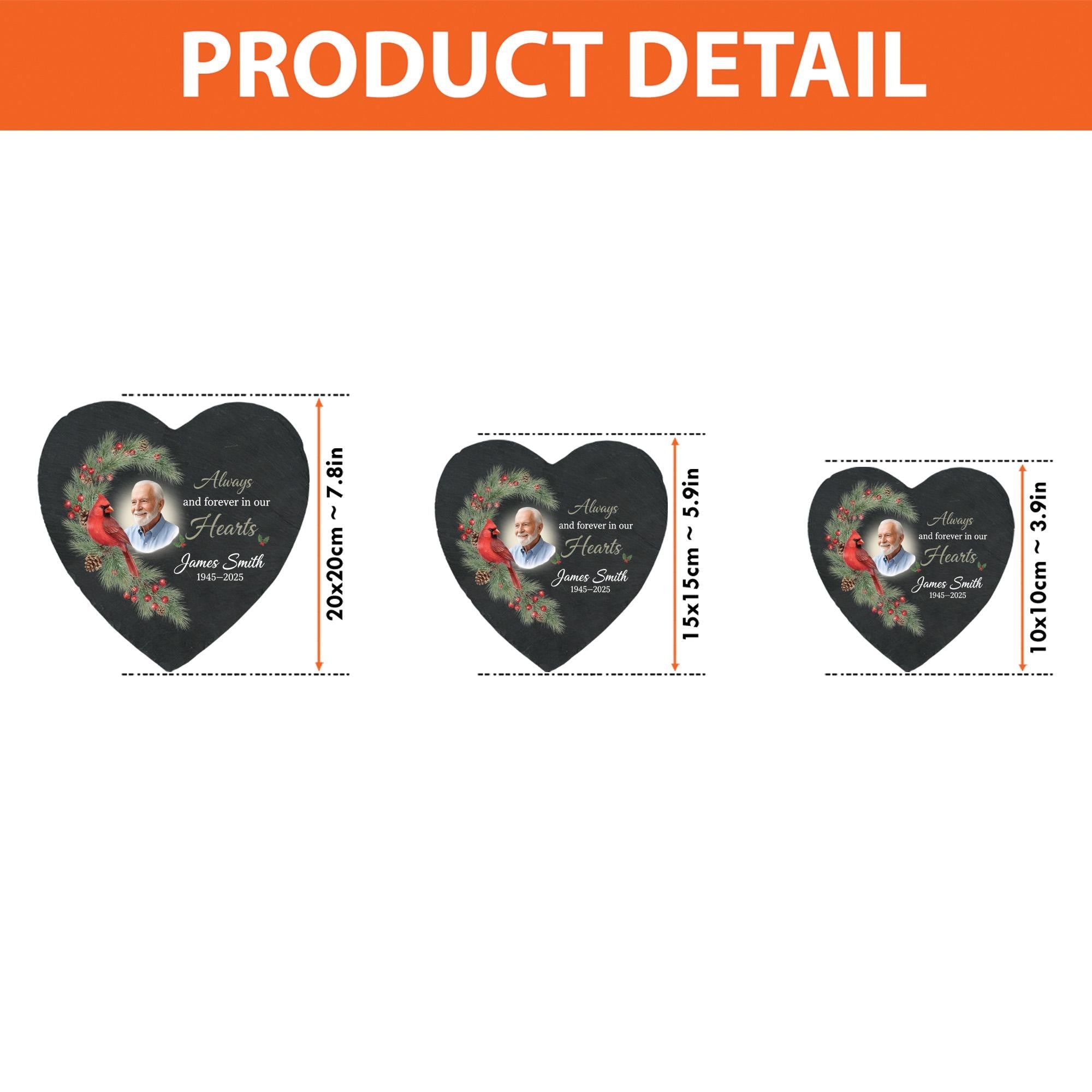 Custom Heart Memorial Stone - Personalized Cardinal Tribute, Outdoor Remembrance Gift image 2