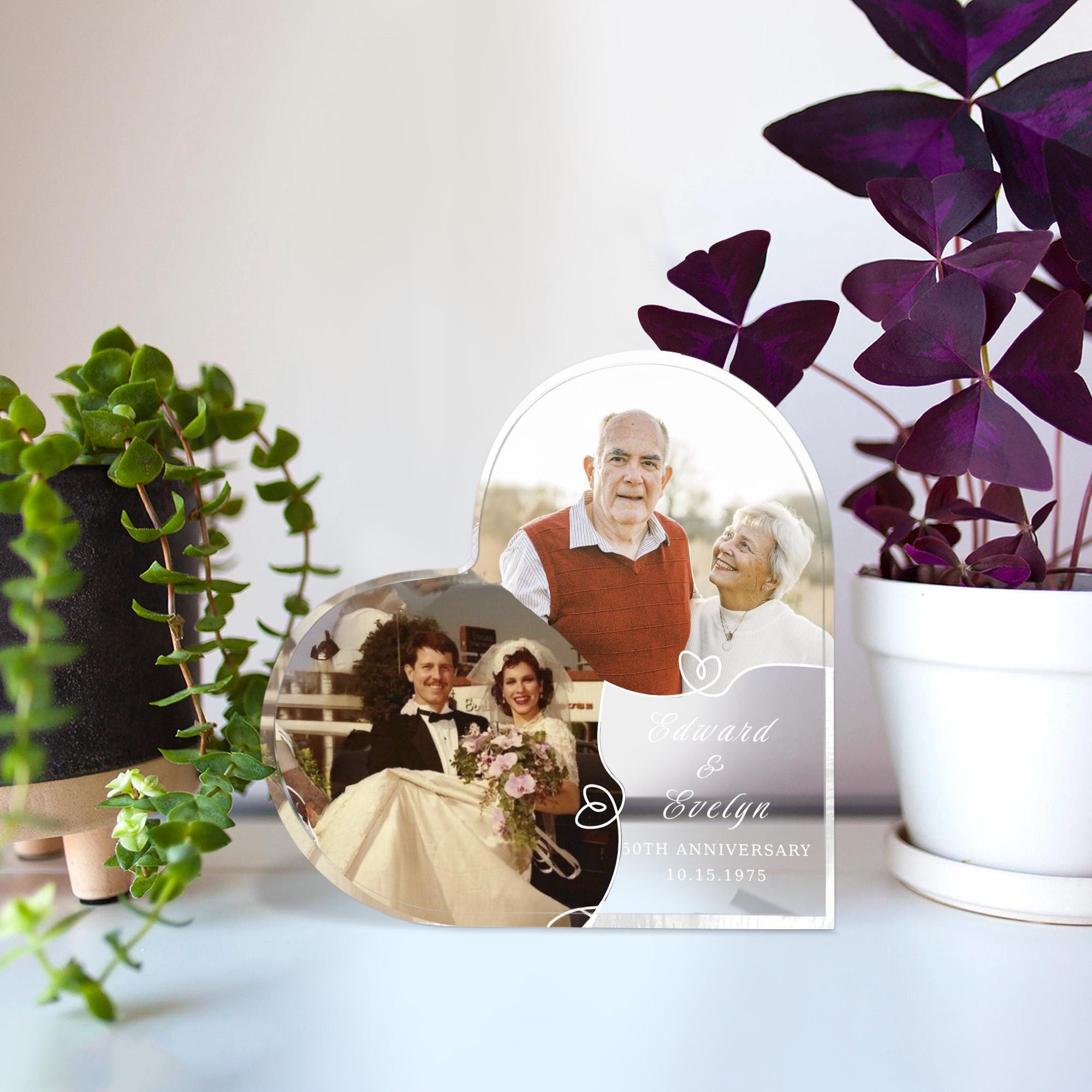 Personalized Anniversary Acrylic Block, Two Photo Collage with Names and Date image 2