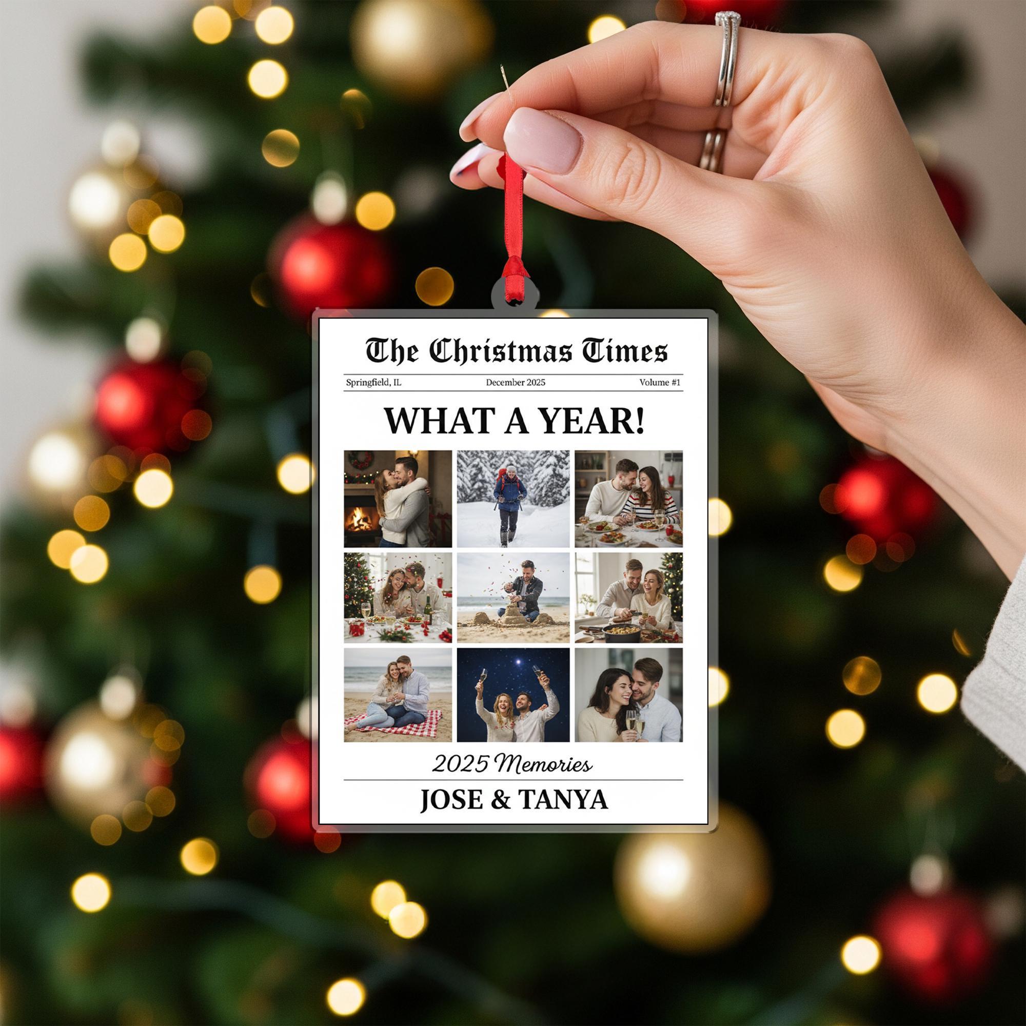 Personalized Newspaper Ornament – Custom Image What A Year For Couple Gifts image 2