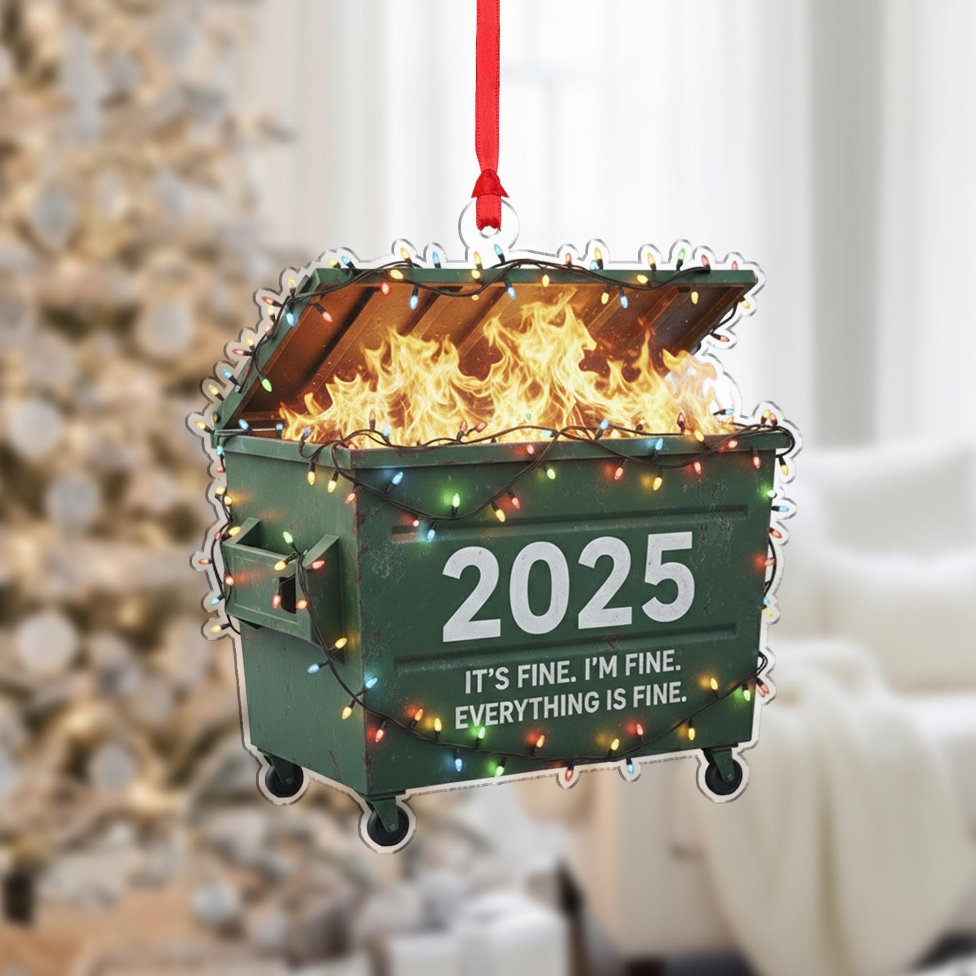 2025 Dumpster Fire Ornament – Funny Christmas Tree Gift, Flat Acrylic Holiday Décor image 1