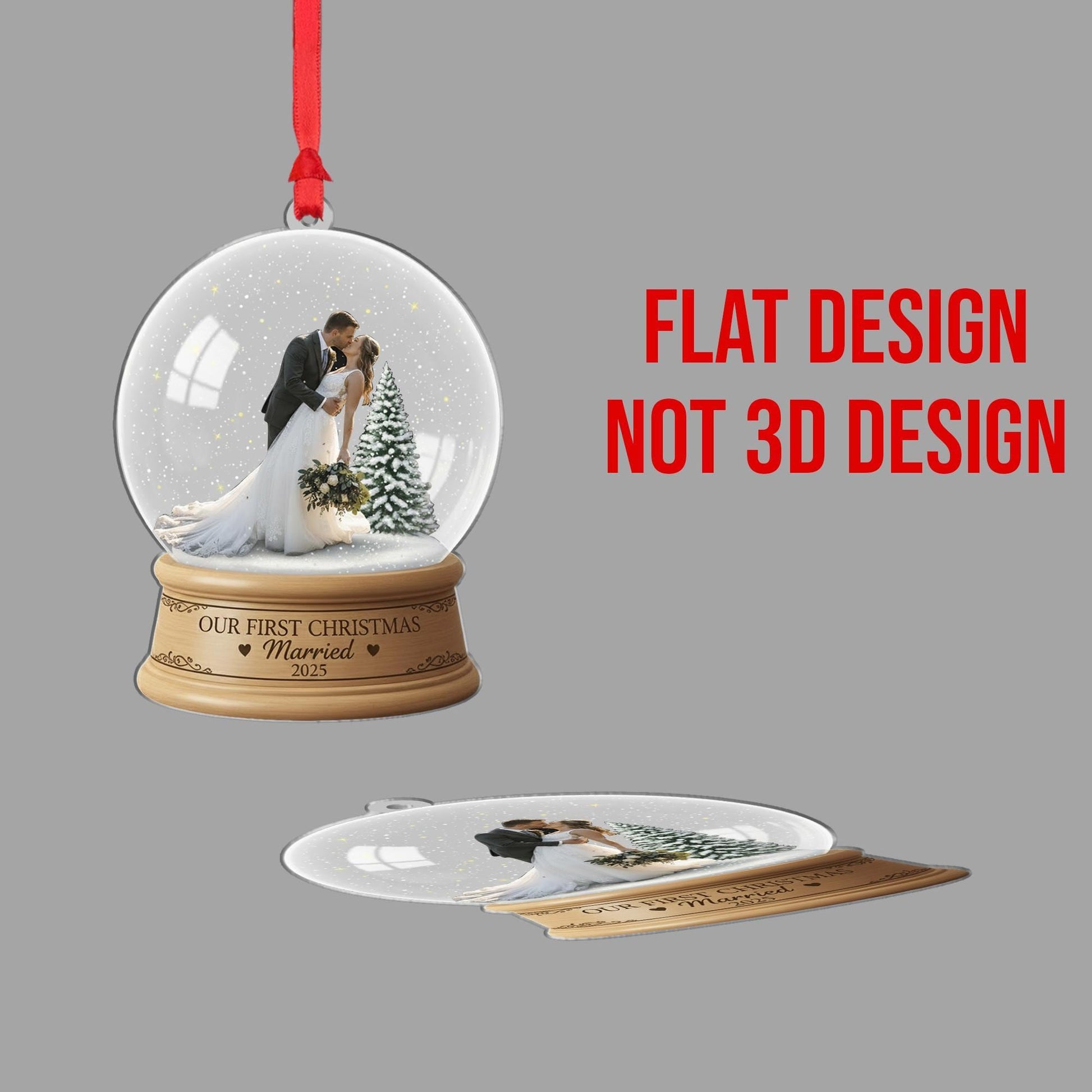 Personalised First Christmas Married Ornament – Custom Photo Snow Globe Keepsake image 3