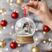 Personalised First Christmas Married Ornament – Custom Photo Snow Globe Keepsake image 1