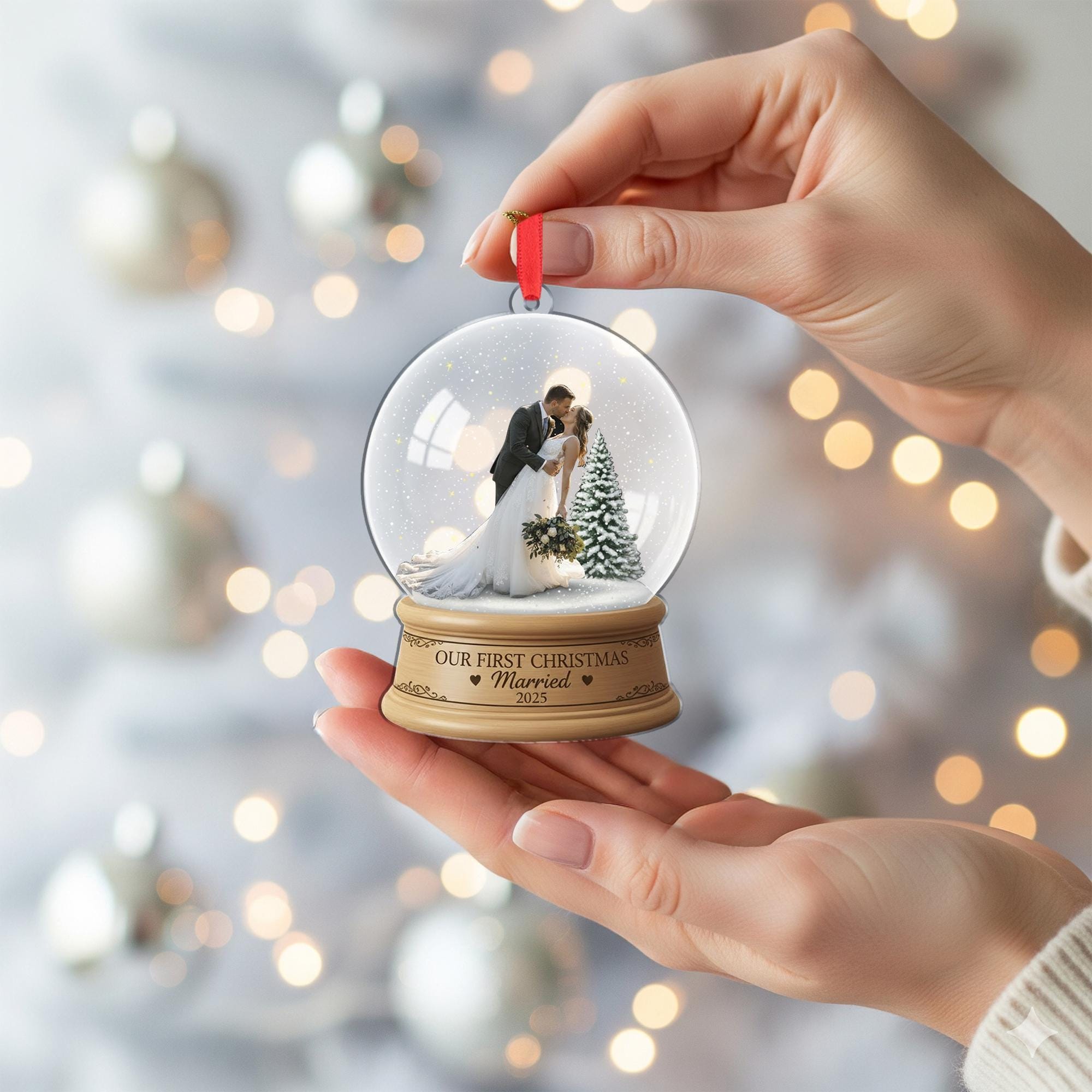 Personalised First Christmas Married Ornament – Custom Photo Snow Globe Keepsake image 5