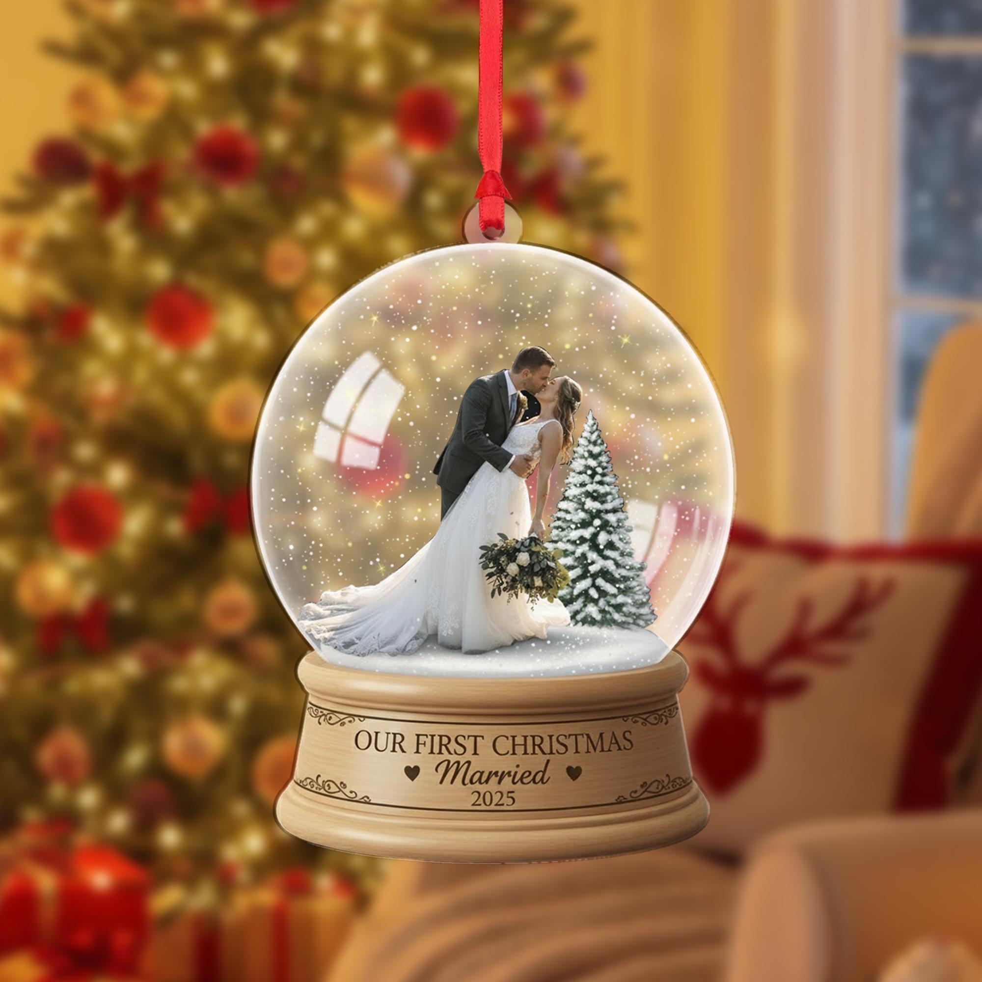 Personalised First Christmas Married Ornament – Custom Photo Snow Globe Keepsake image 6