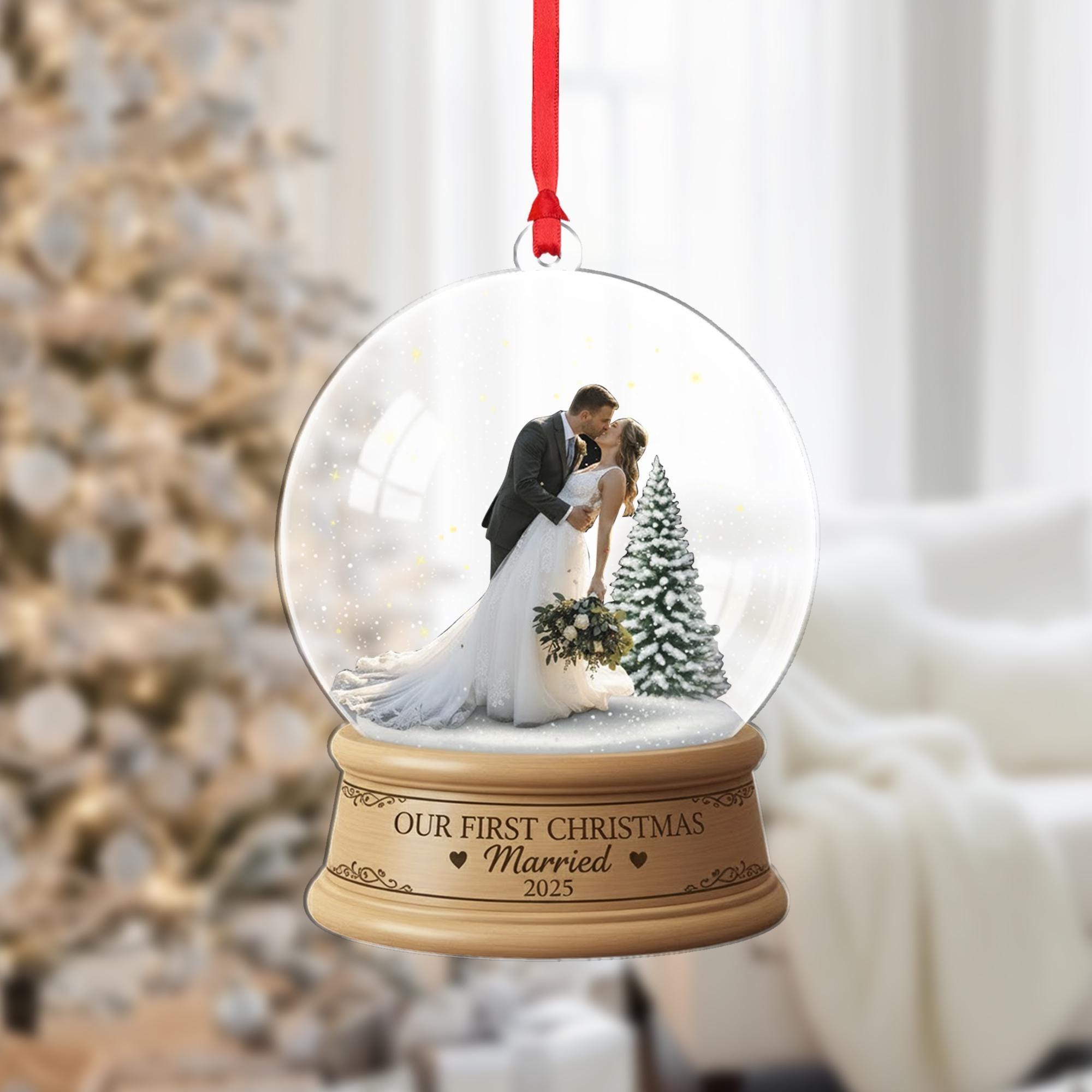Personalised First Christmas Married Ornament – Custom Photo Snow Globe Keepsake image 7