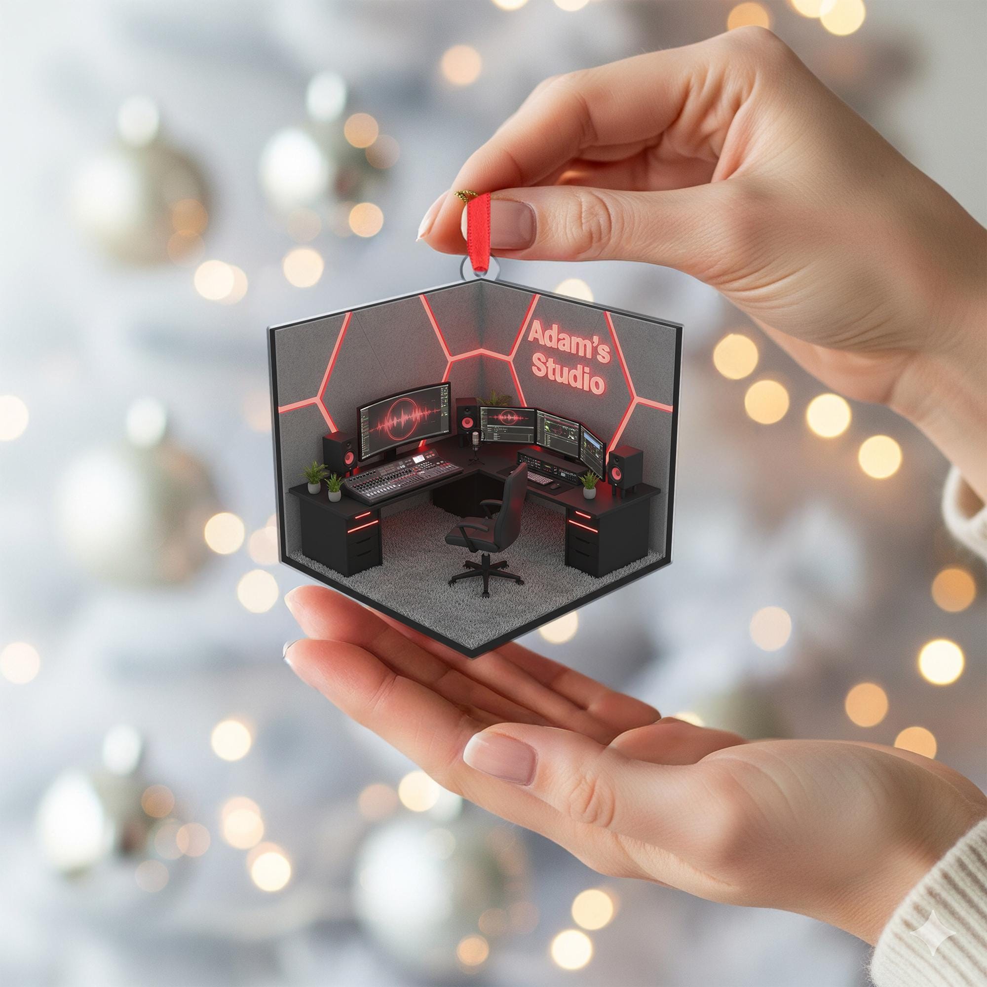 Personalized Studio Ornament – Custom Name Recording Room Design, Gamer or Music Producer Christmas Decoration image 1