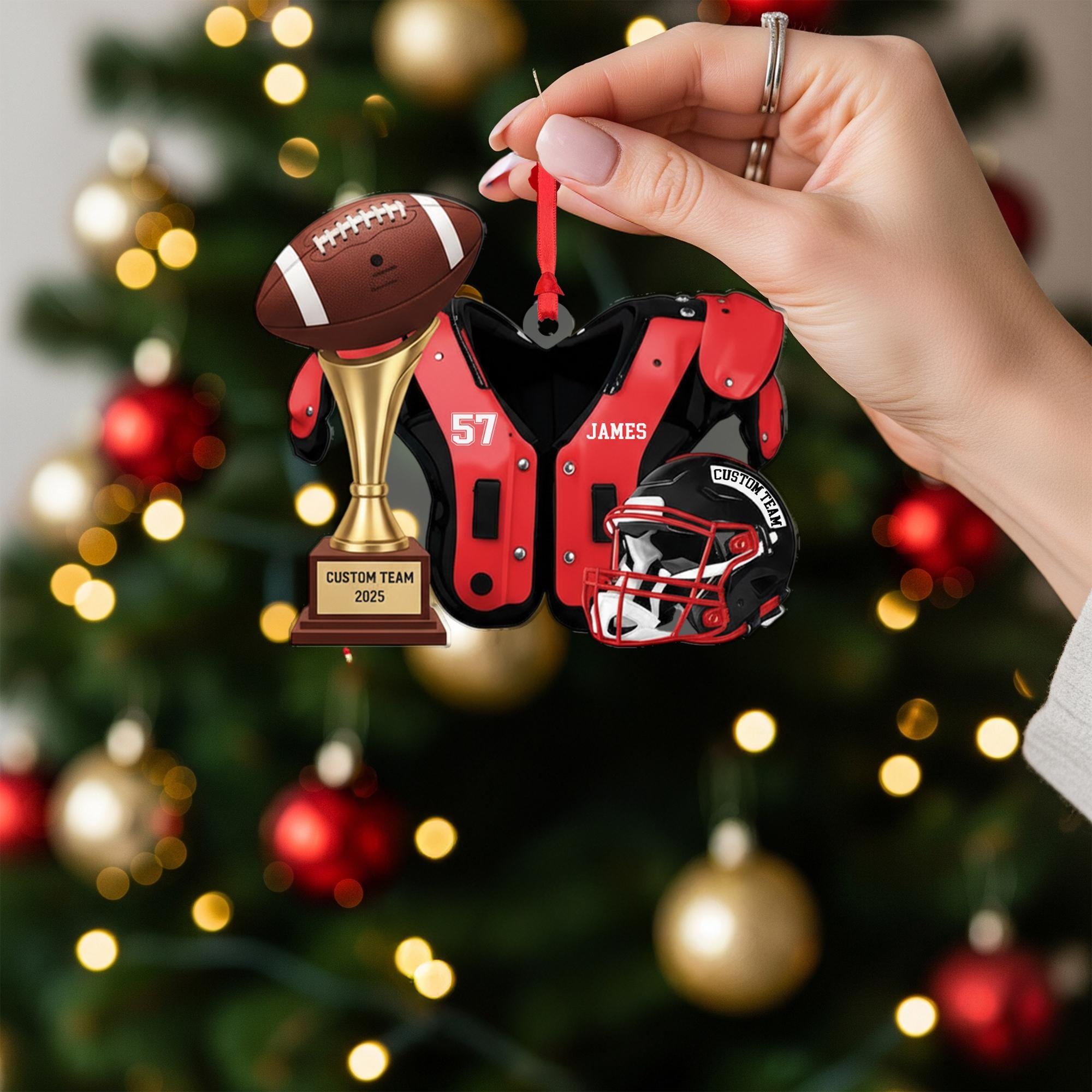Personalized Football Ornament – Custom Team Trophy Christmas Decoration image 2