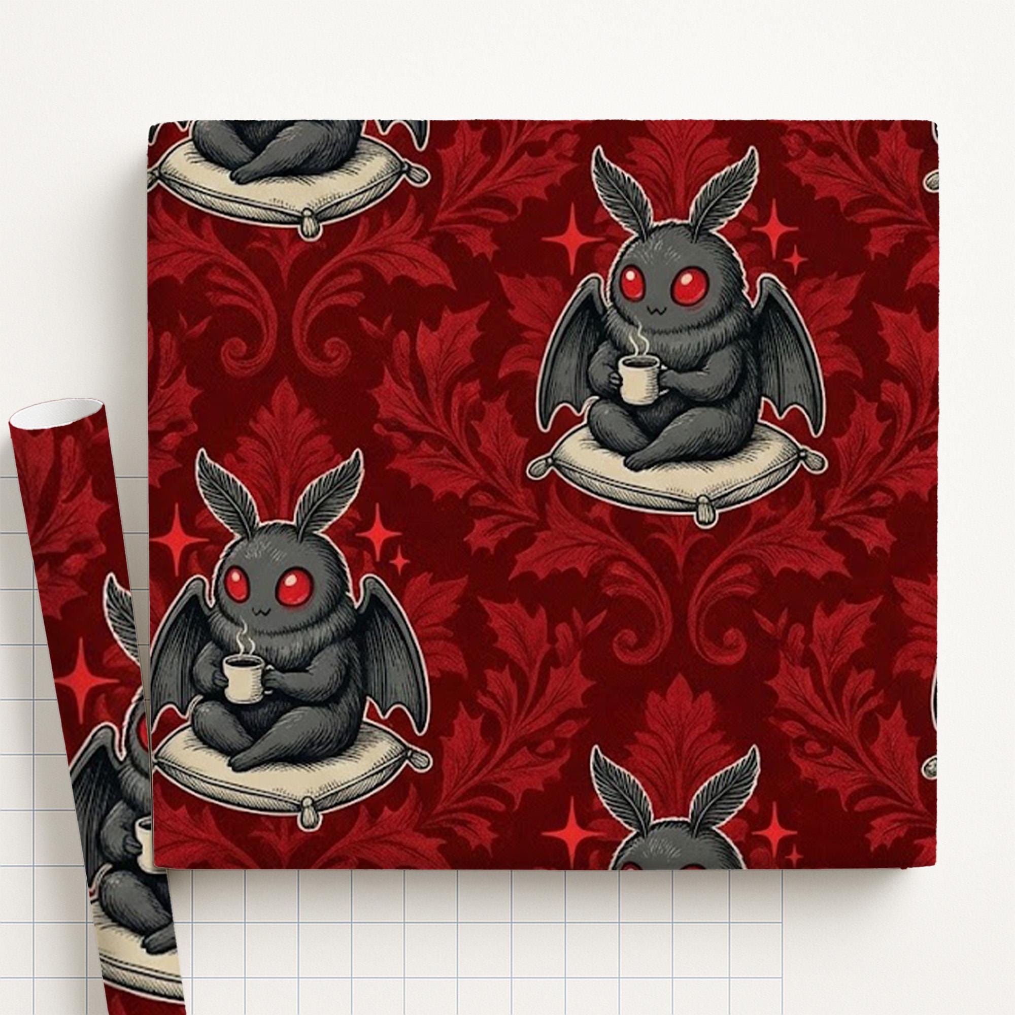 Mothman Gift Wrap Sheet: Red Damask Gothic Pattern image 4