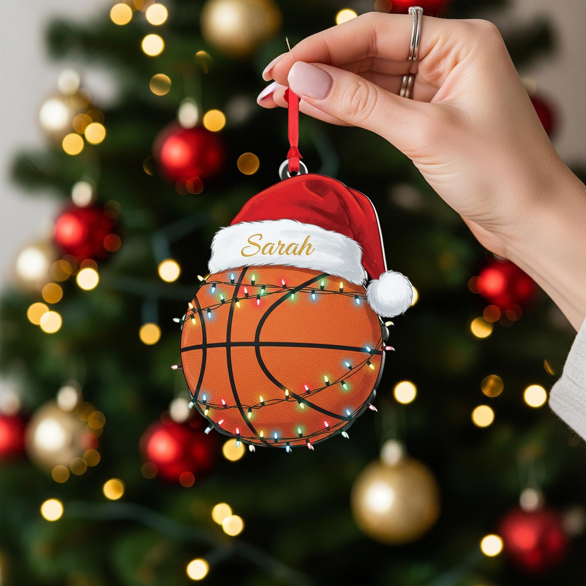 Personalized Basketball Ornament: Custom Name Santa Hat, Acrylic Christmas Keepsake image 2