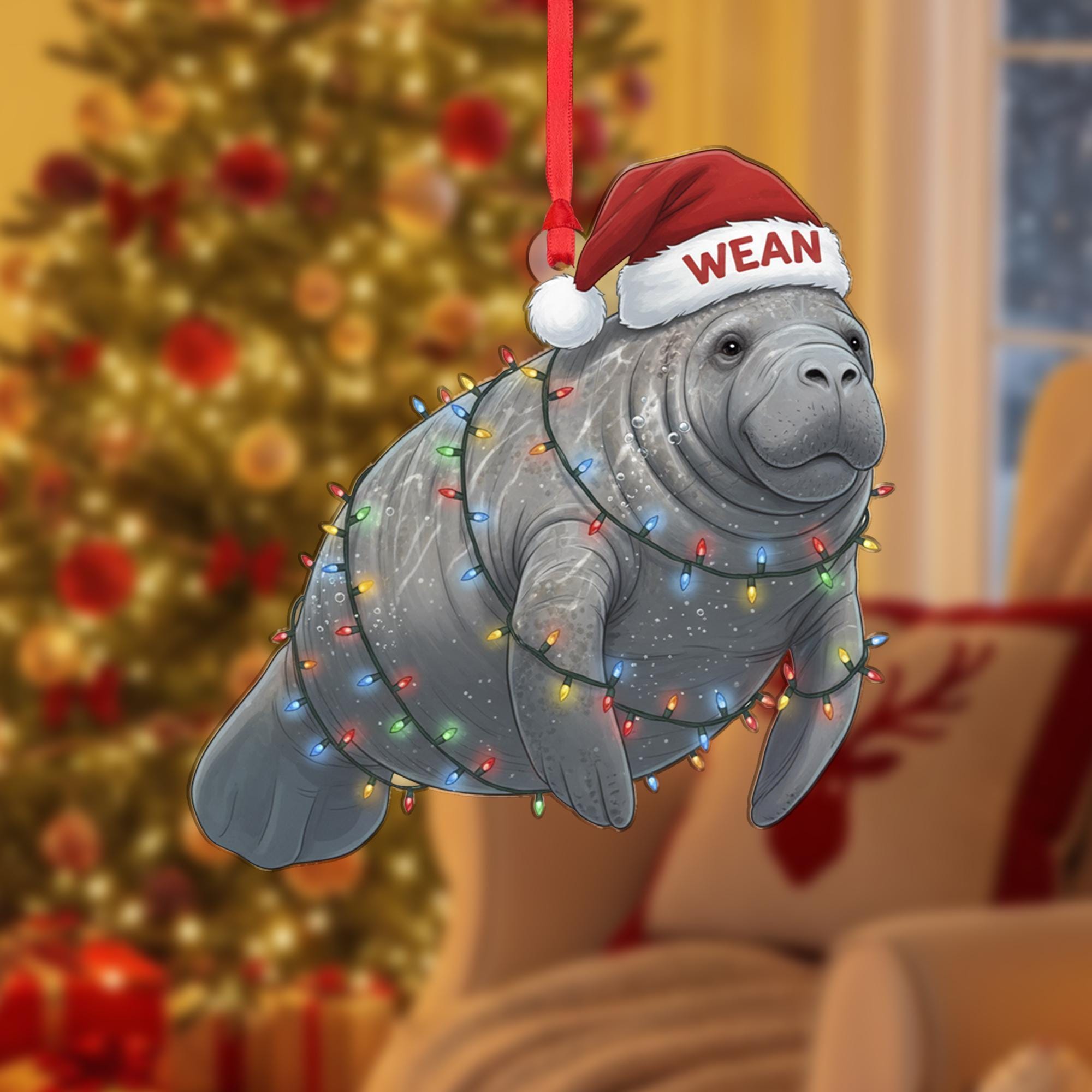 Personalized Manatee Ornament: Custom Name, Santa Hat Christmas Keepsake image 7