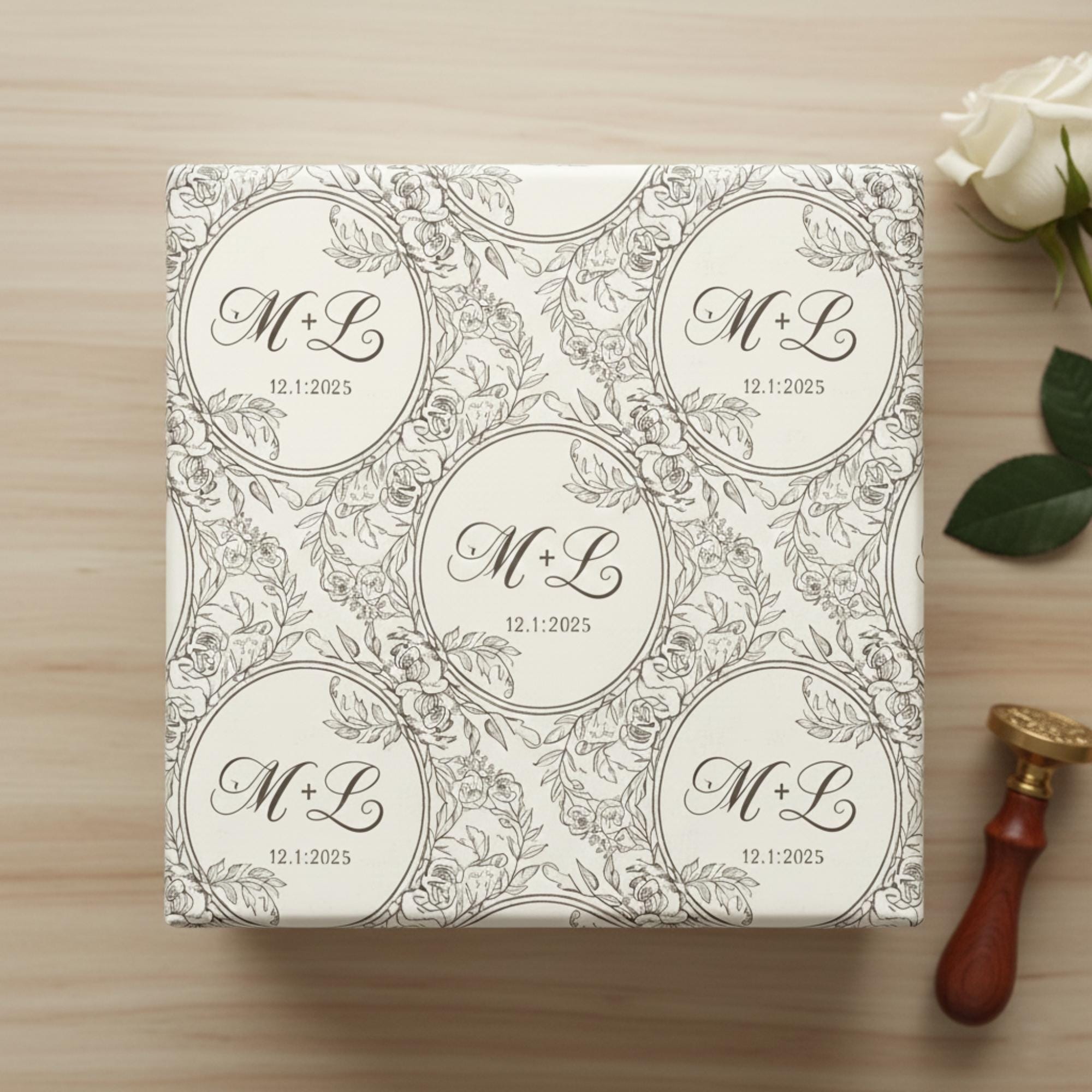 Custom Couple Initials Wrapping Paper: Personalized Wedding Monogram Gift Wrap Sheet image 1