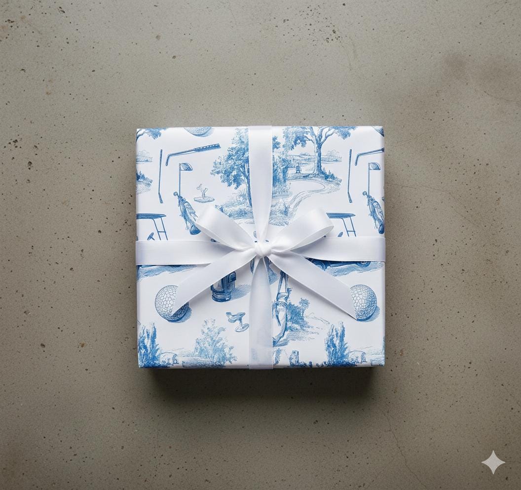 French Toile Wrapping Paper: Golf Pattern Gift Wrap Sheet image 4