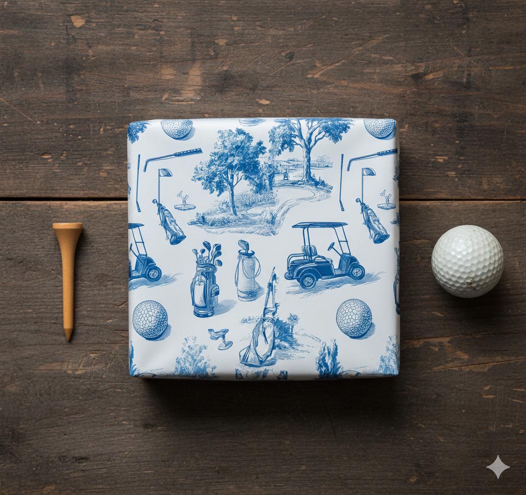 French Toile Wrapping Paper: Golf Pattern Gift Wrap Sheet image 3