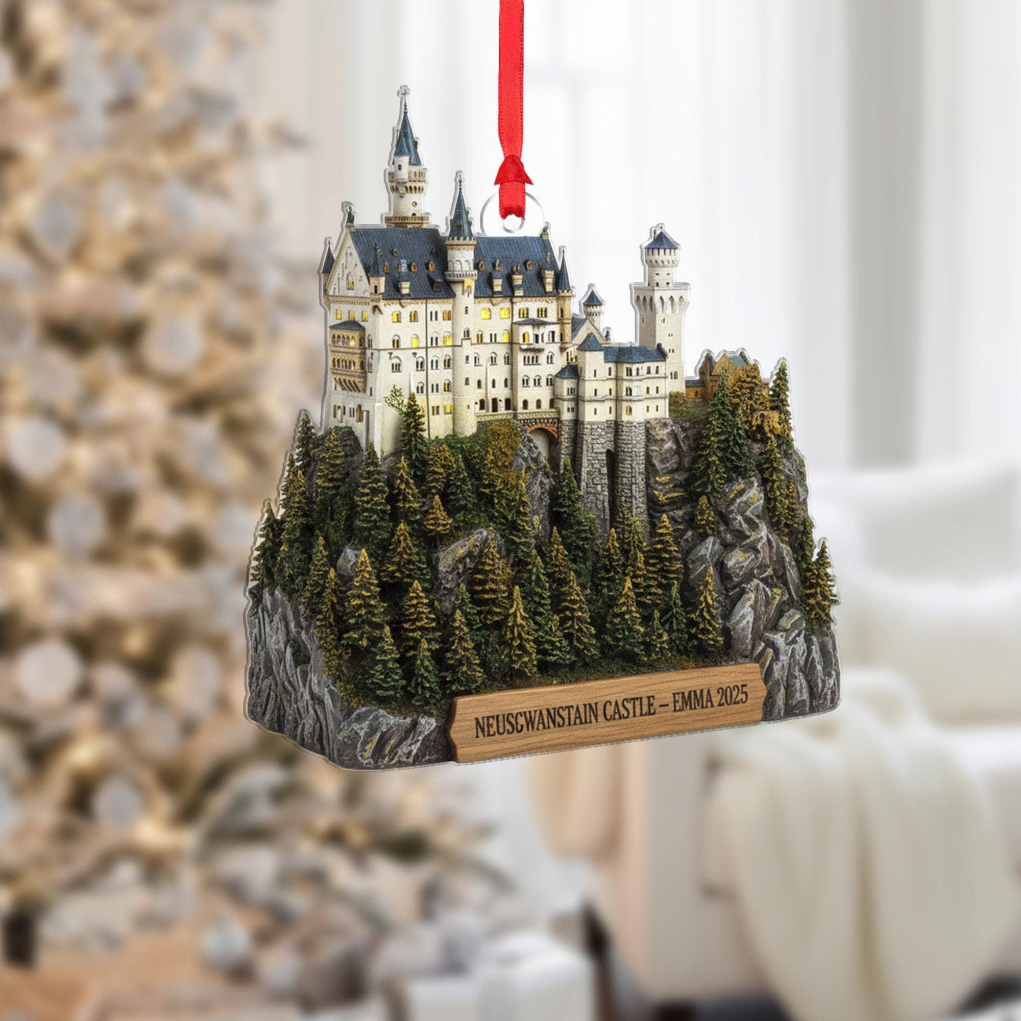 2D flat Personalized Neuschwanstein Castle Ornament Germany Bavarian Landmark Replica Name Year Christmas Decoration image 7