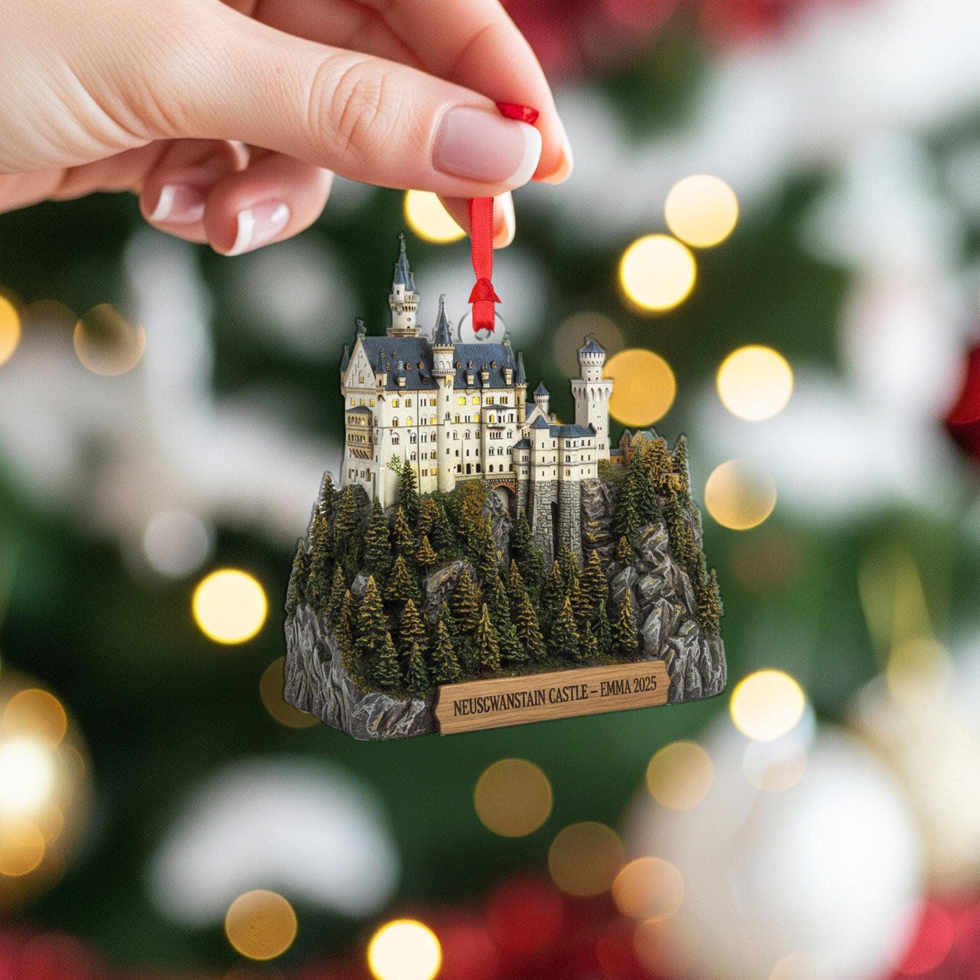 2D flat Personalized Neuschwanstein Castle Ornament Germany Bavarian Landmark Replica Name Year Christmas Decoration image 4