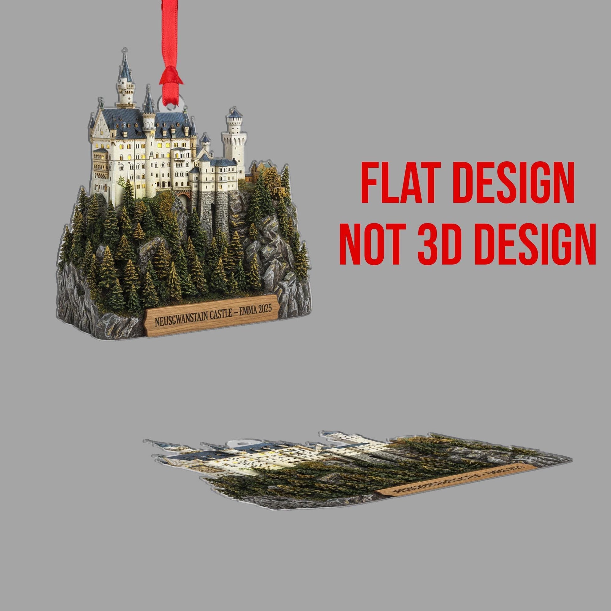 2D flat Personalized Neuschwanstein Castle Ornament Germany Bavarian Landmark Replica Name Year Christmas Decoration image 6