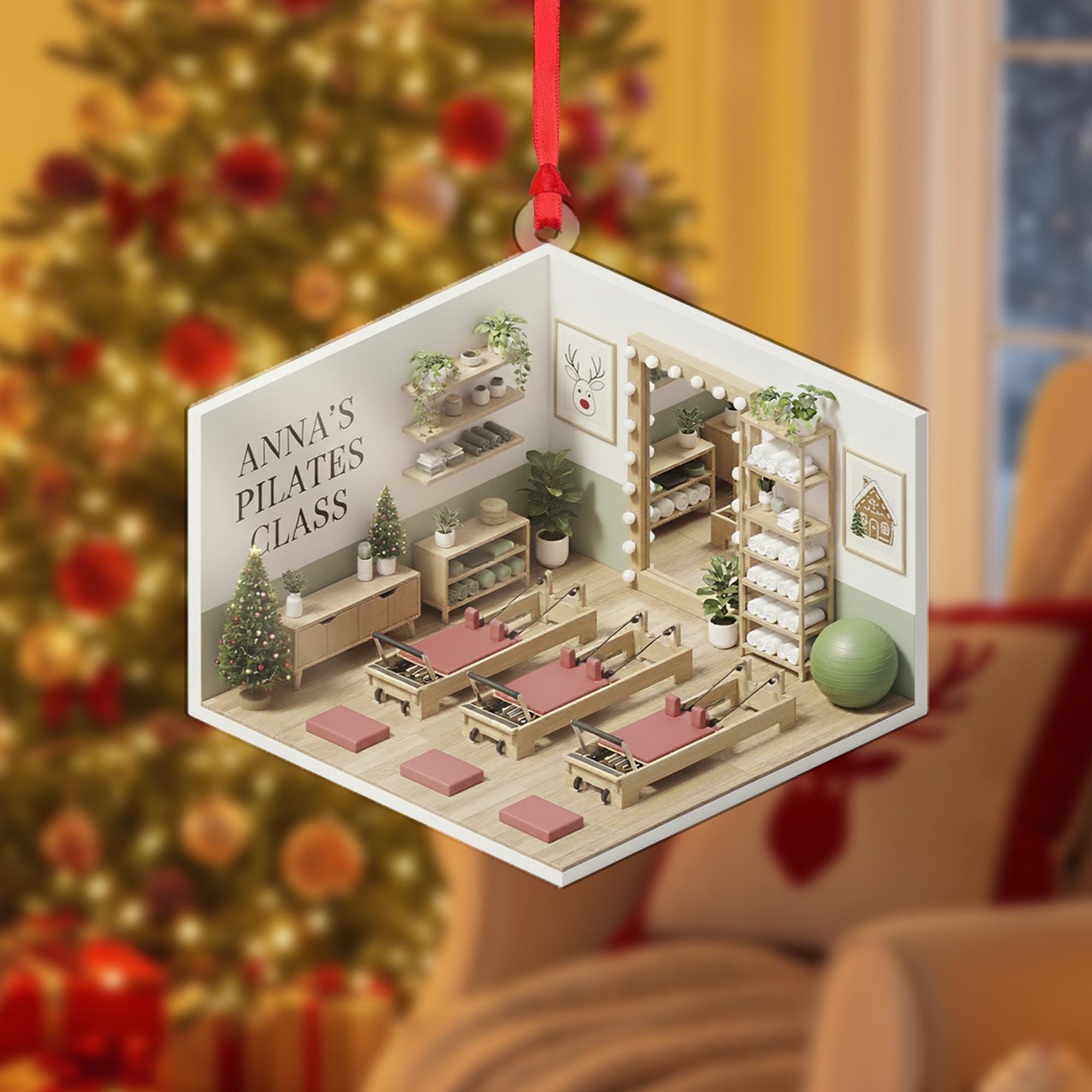 2D flat Personalized Pilates Ornament: Custom Studio Diorama, Fitness Gift image 2
