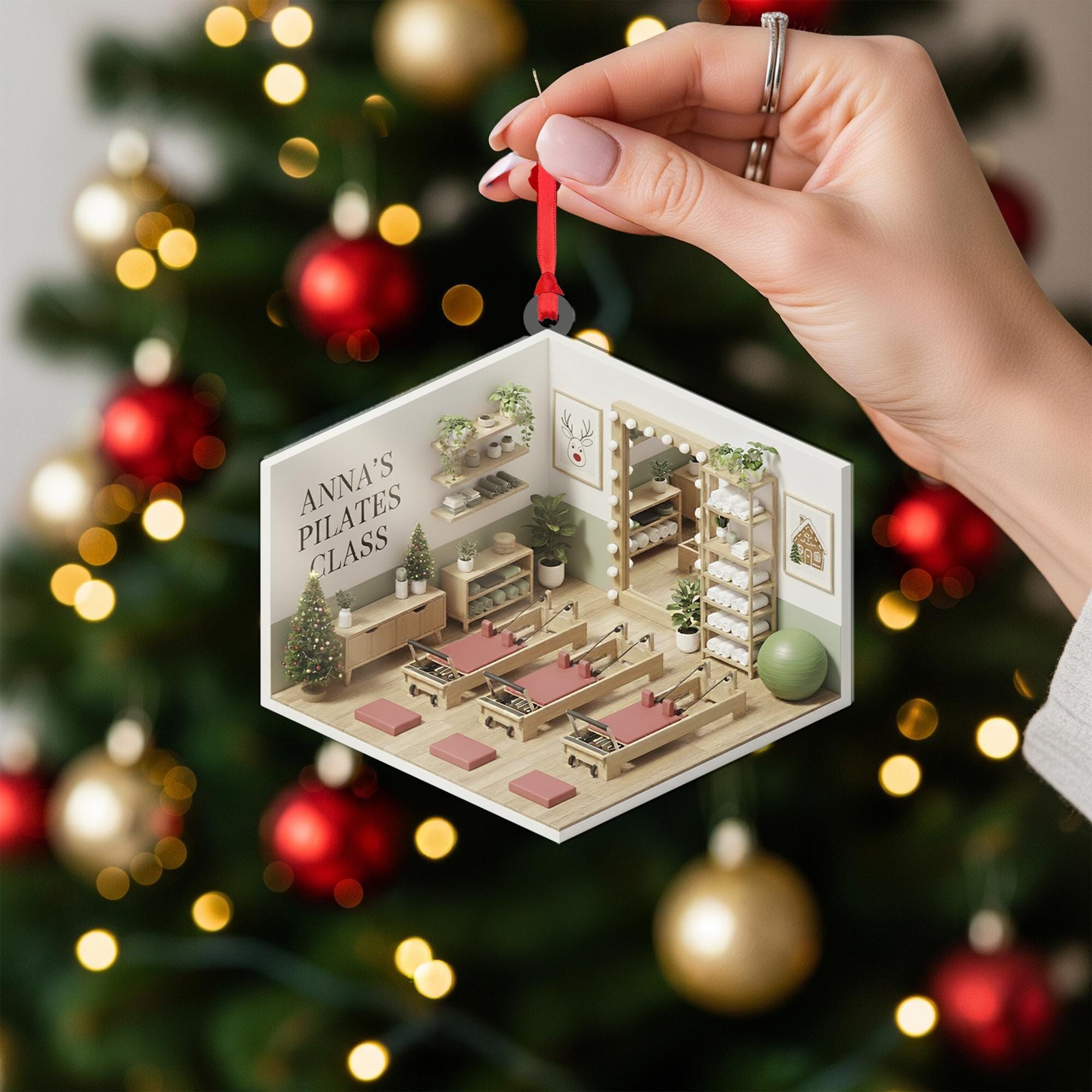 2D flat Personalized Pilates Ornament: Custom Studio Diorama, Fitness Gift image 1