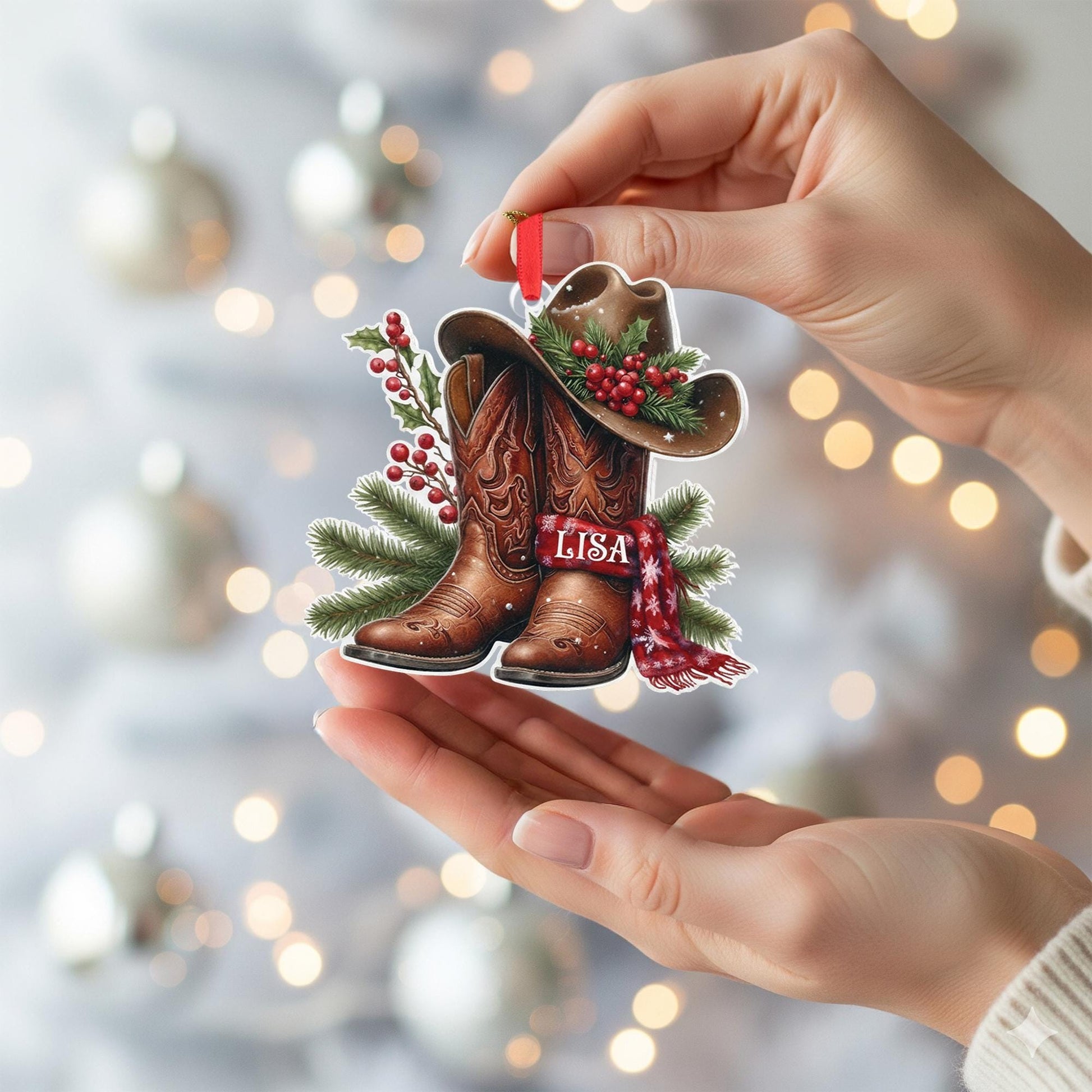 2D flat Personalized Cowboy Boot Ornament: Western Christmas Keepsake image 4