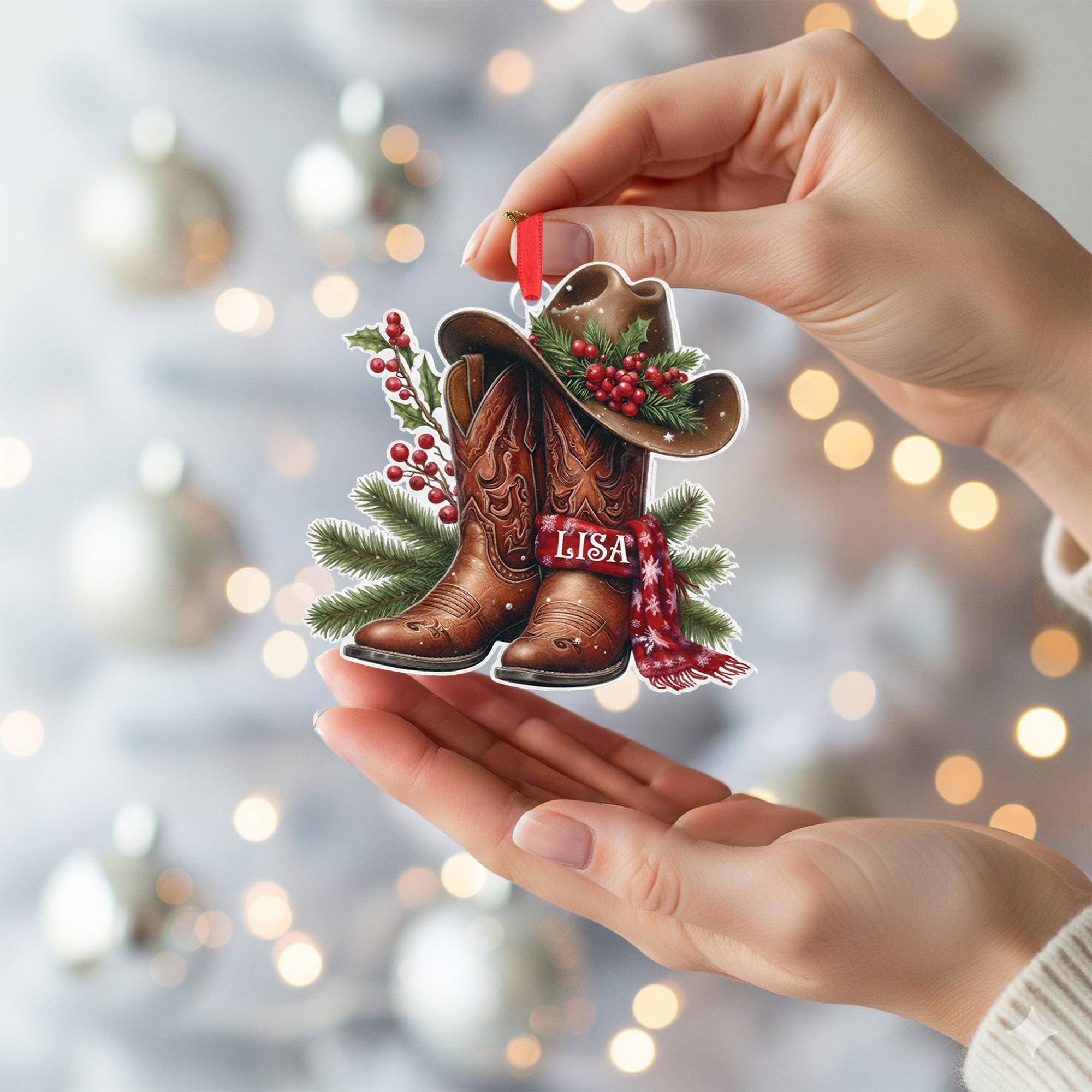 2D flat Personalized Cowboy Boot Ornament: Western Christmas Keepsake image 4