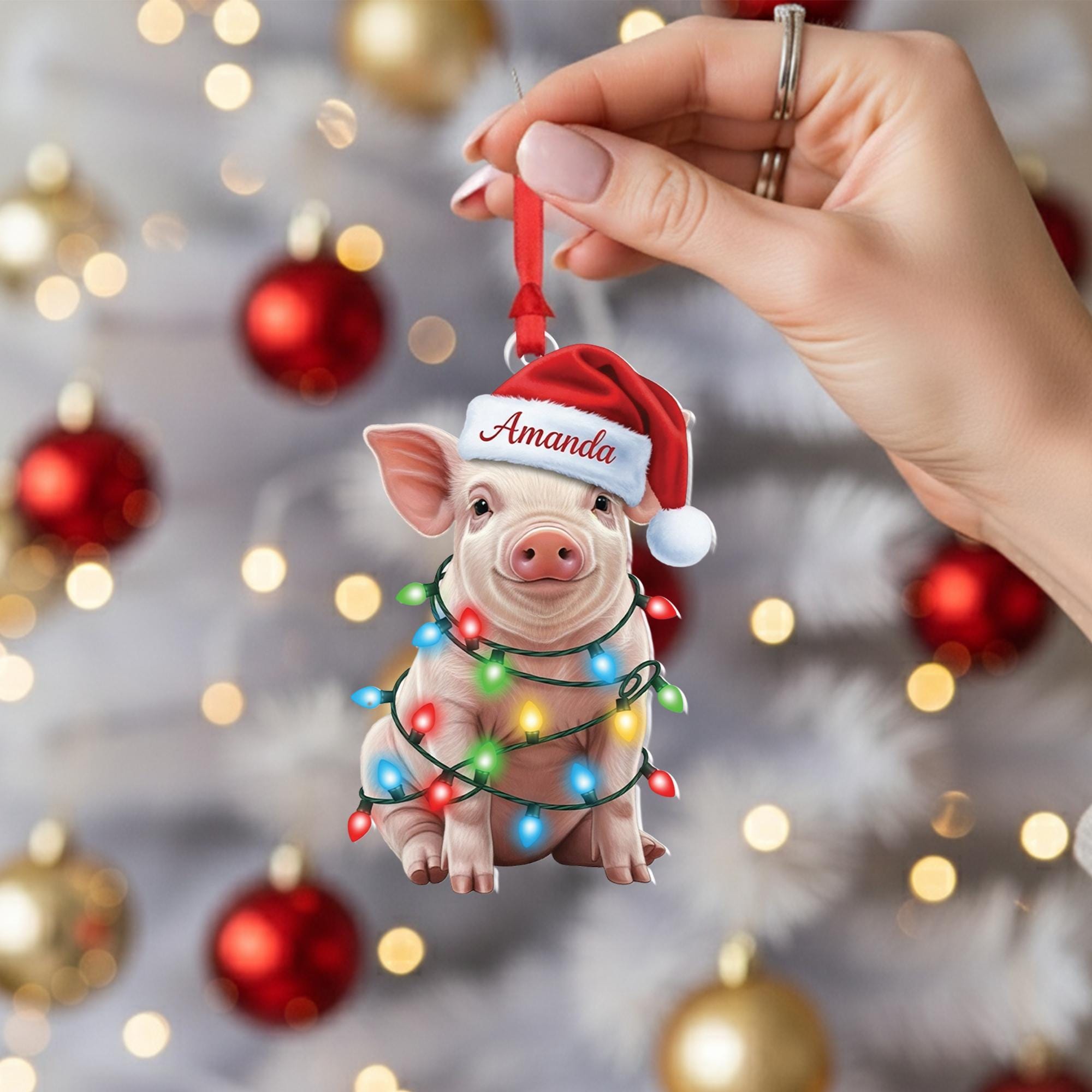 Personalized Pig Christmas Ornament: Farm Animal Holiday Decor image 2
