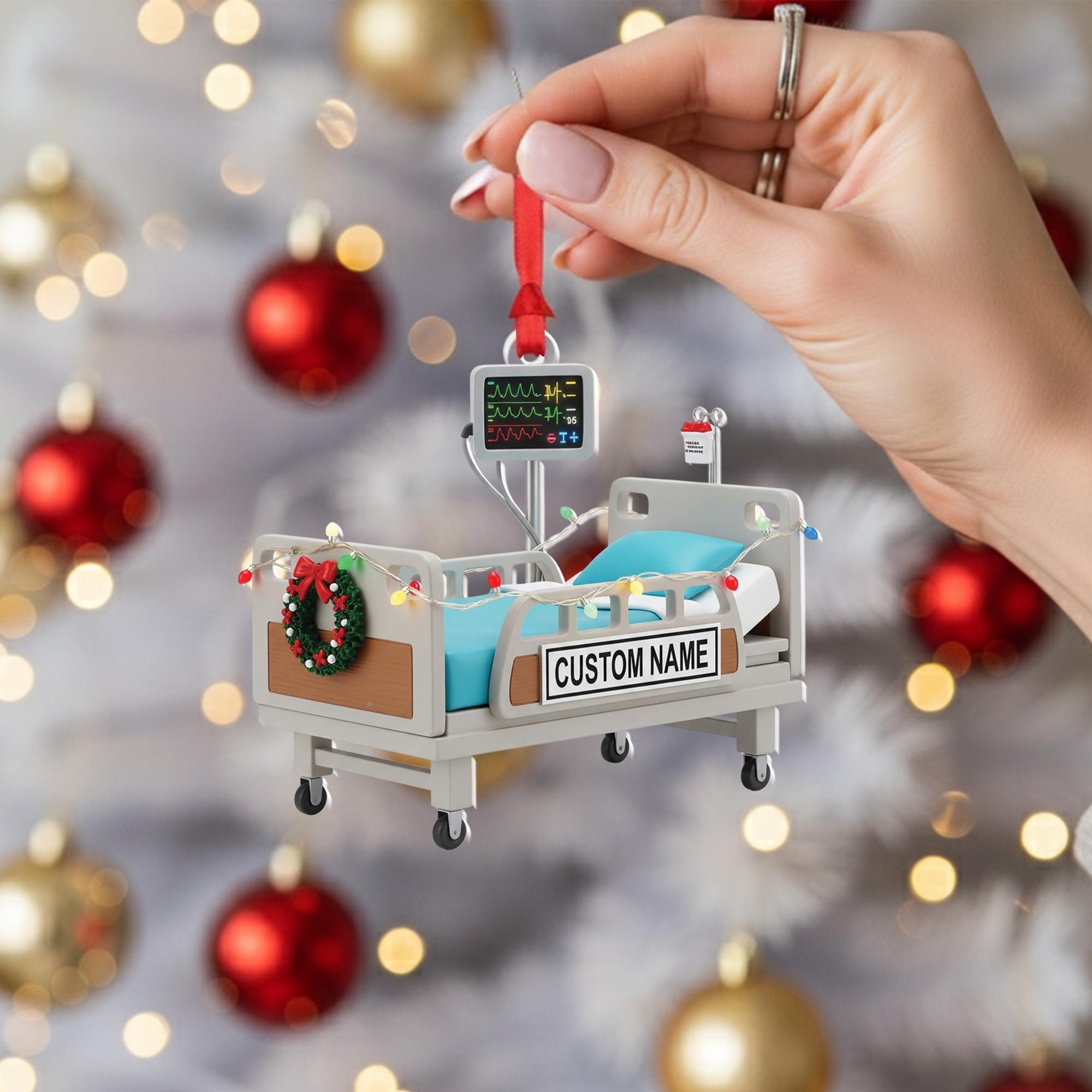 Personalized Hospital Bed Ornament: Custom Healthcare Worker Gift image 1