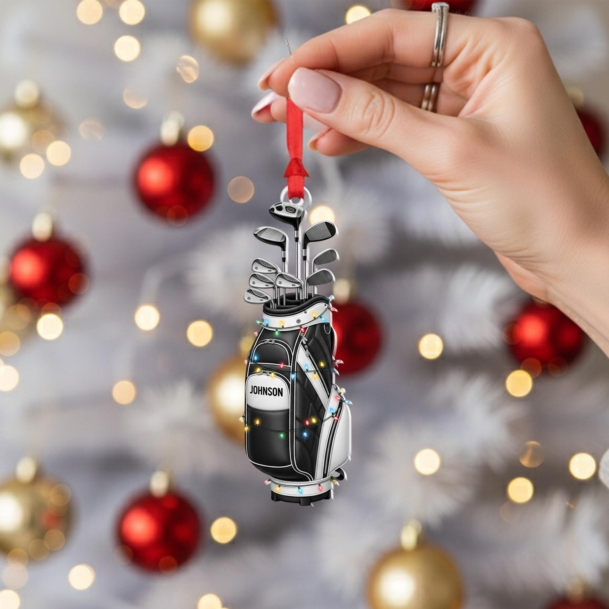 Personalized 2D Flat Golf Bag Christmas Ornament • Custom Name Golfer Gift with Clubs image 1