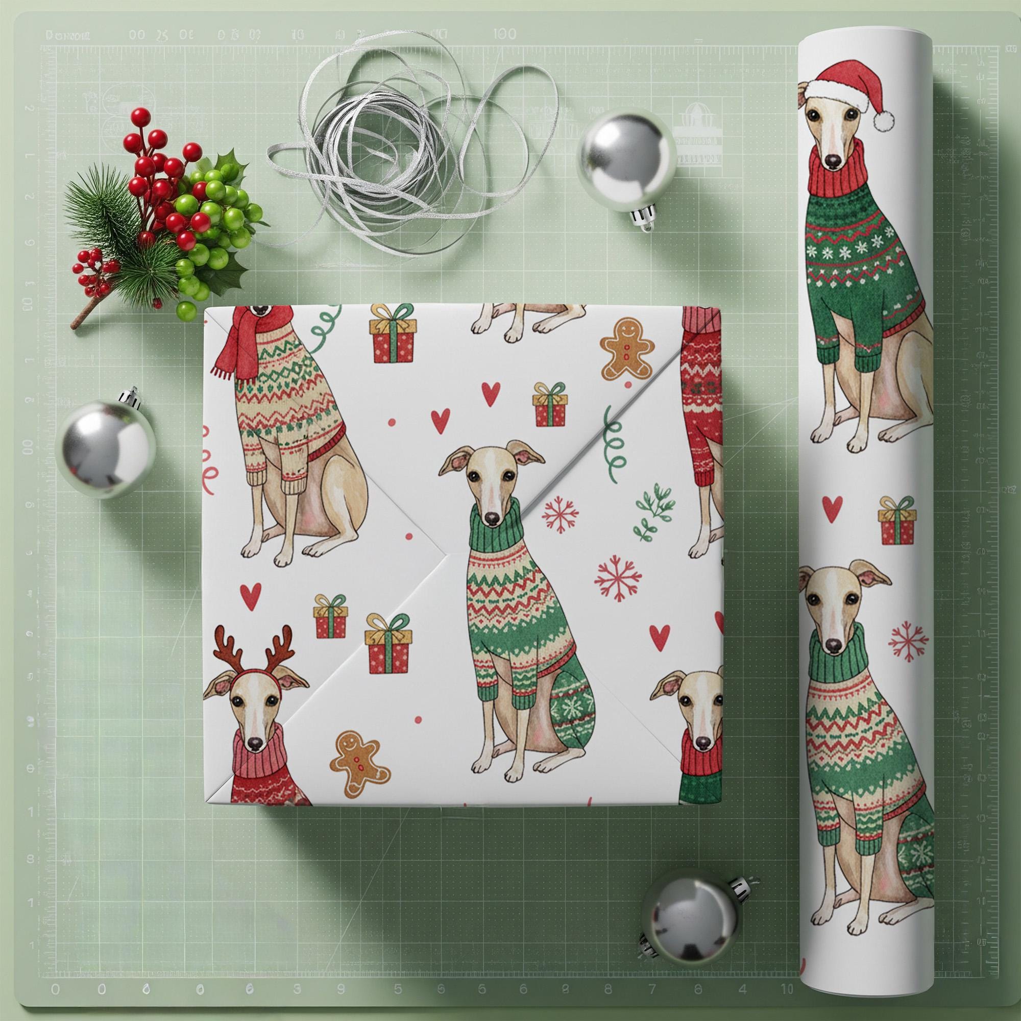 Christmas wrapping paper, greyhound sweater holiday pattern image 2