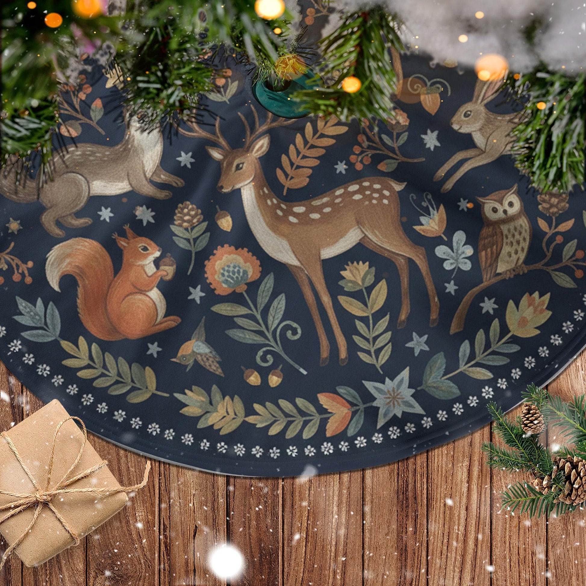 Woodland Animal Christmas Tree Skirt, Rustic Holiday Decor image 3