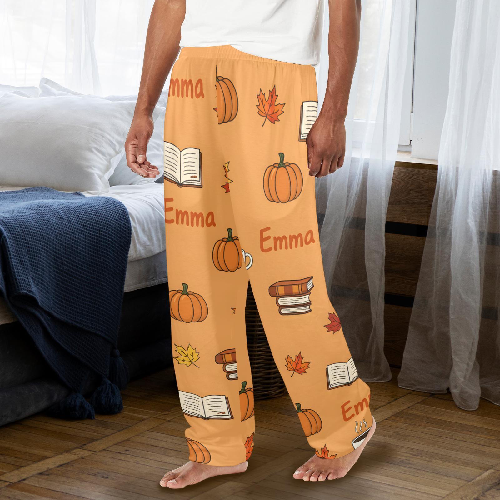 Personalized Thanksgiving Pajama Pants – Custom Name, Orange, Turkey & Book Icons image 2