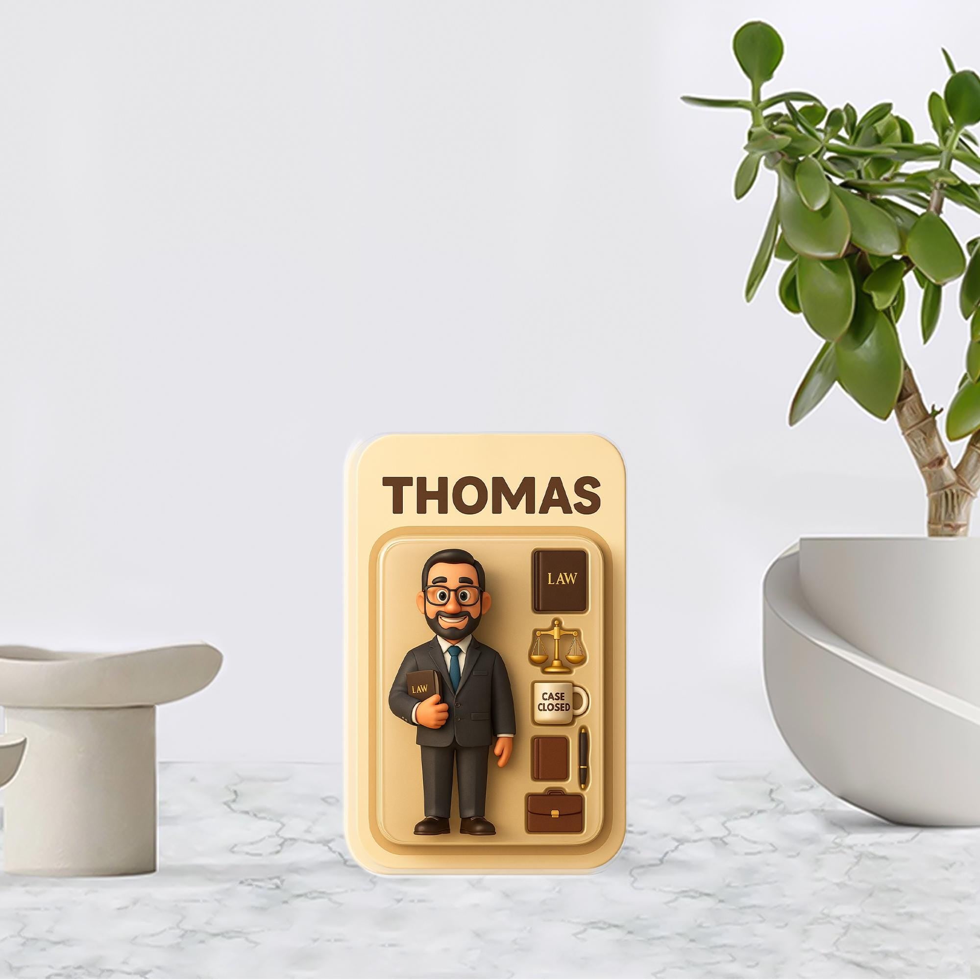 Custom Acrylic Block Plaque, Personalized Lawyer Portrait, Photo to Cartoon Name Desk Sign image 2