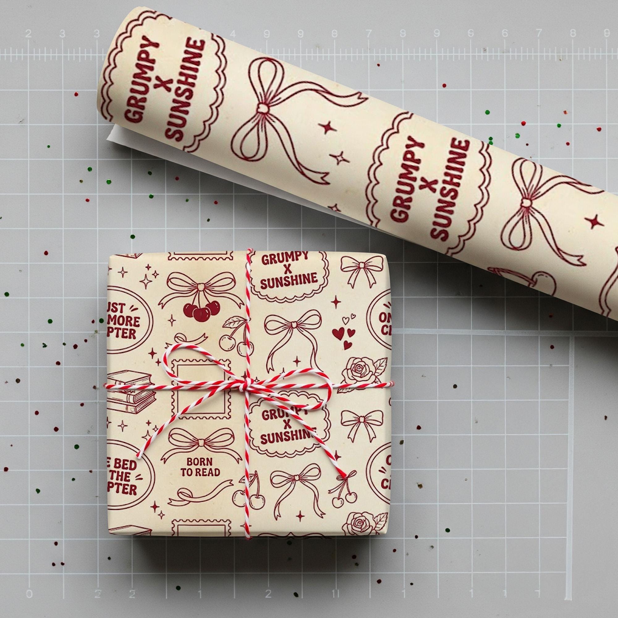 Book Lovers Wrapping Paper – Beige Background, Book Quotes, Red Illustrations image 2