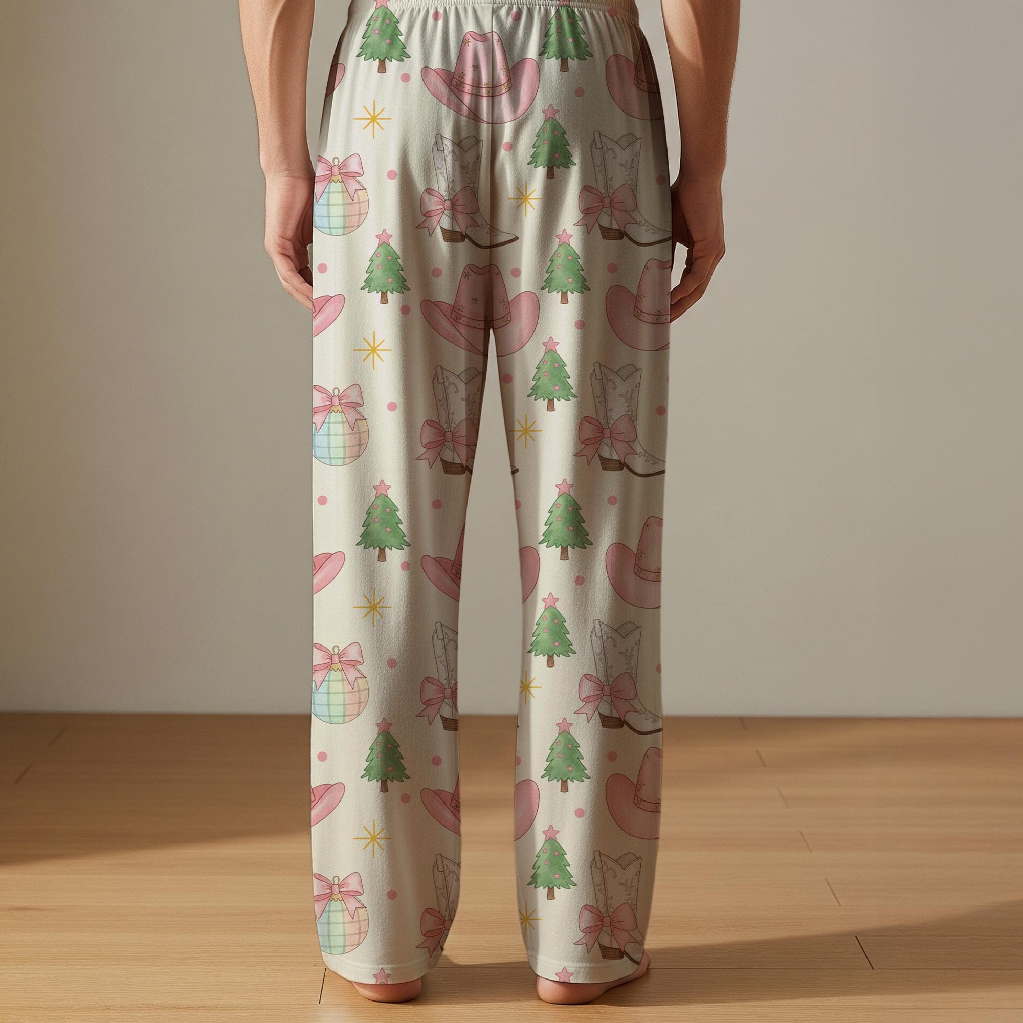 Women’s Pajama Pants: Lounge Sleep Bottoms, Western Christmas Pattern, Cowboy Boots and Hats image 3