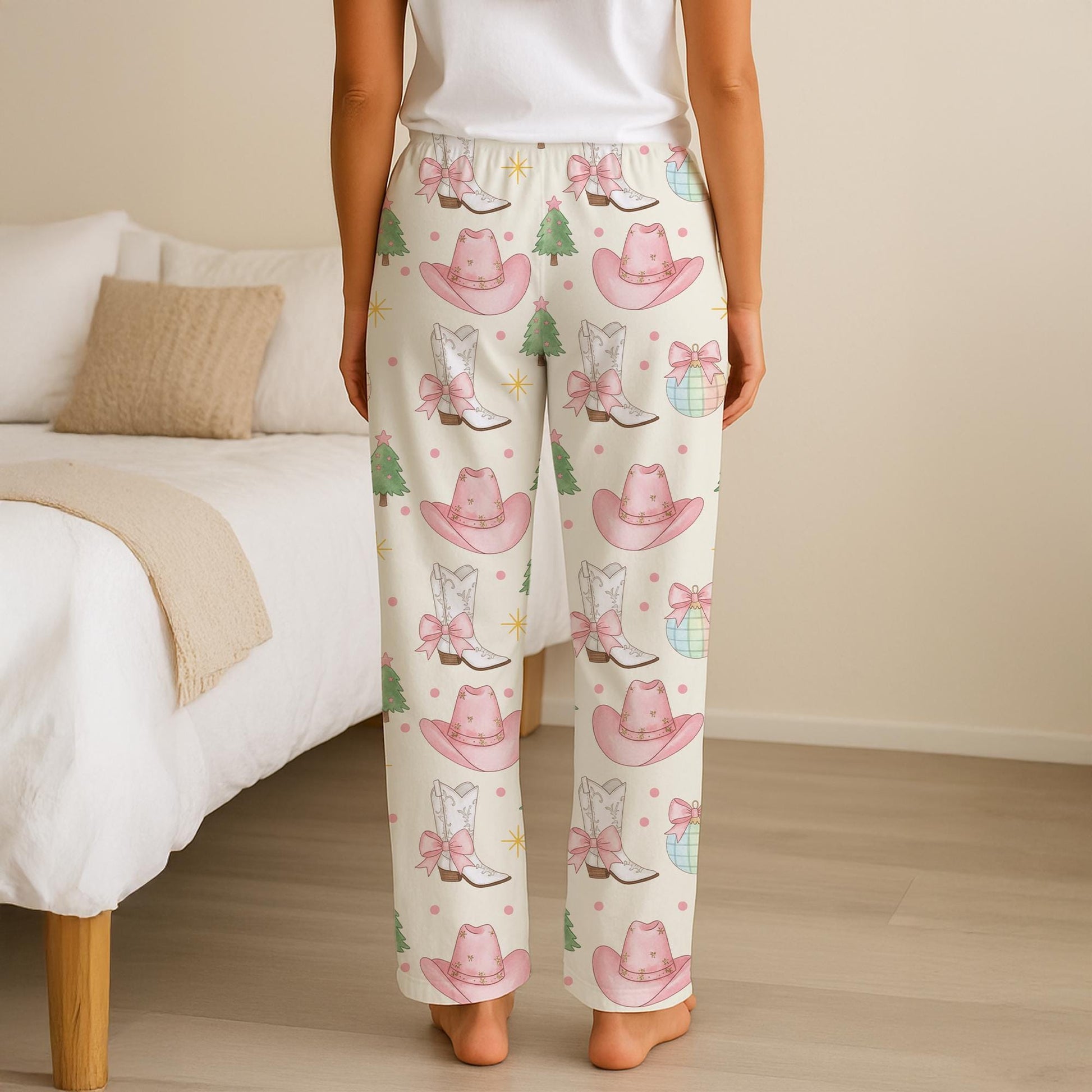 Women’s Pajama Pants: Lounge Sleep Bottoms, Western Christmas Pattern, Cowboy Boots and Hats image 6