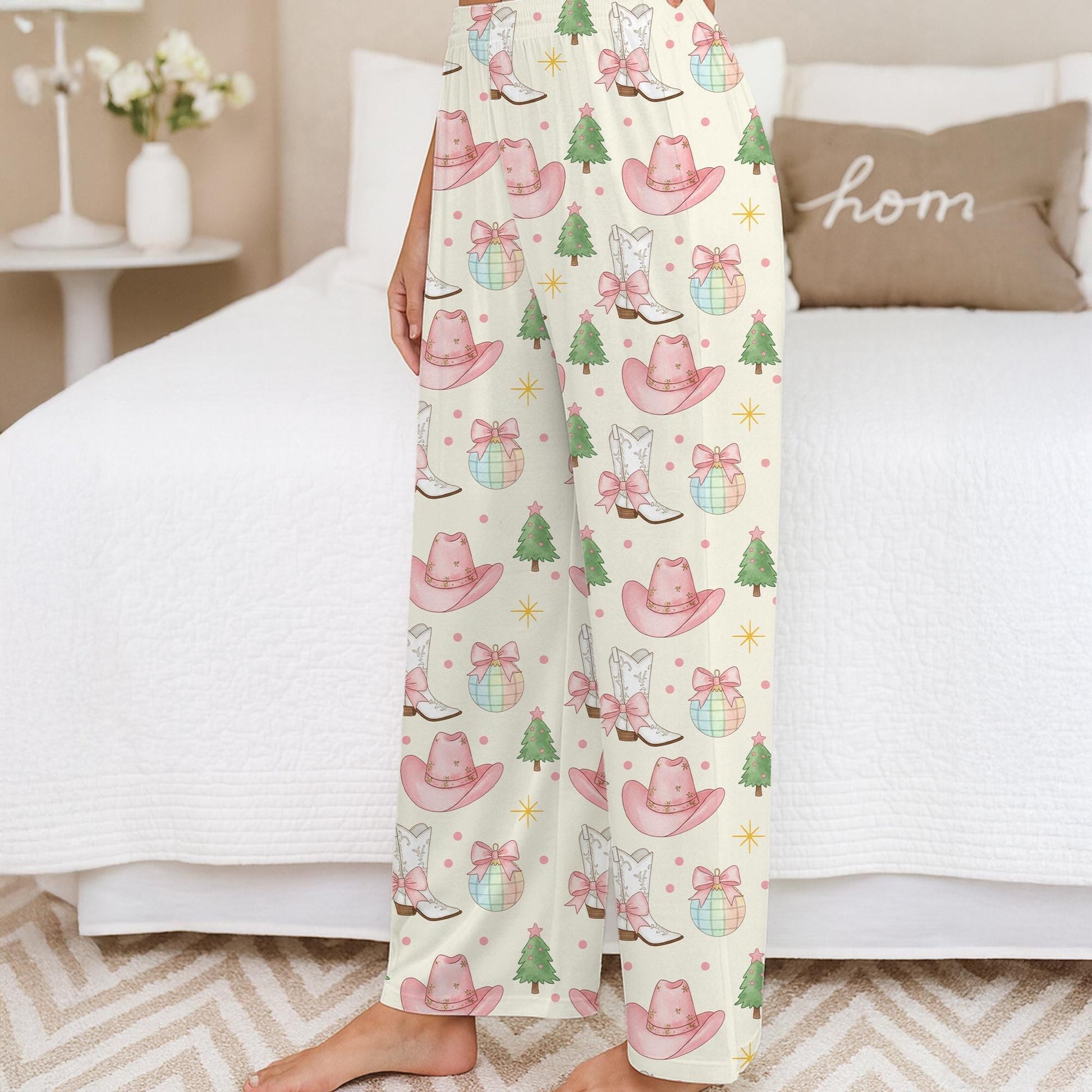 Women’s Pajama Pants: Lounge Sleep Bottoms, Western Christmas Pattern, Cowboy Boots and Hats image 8