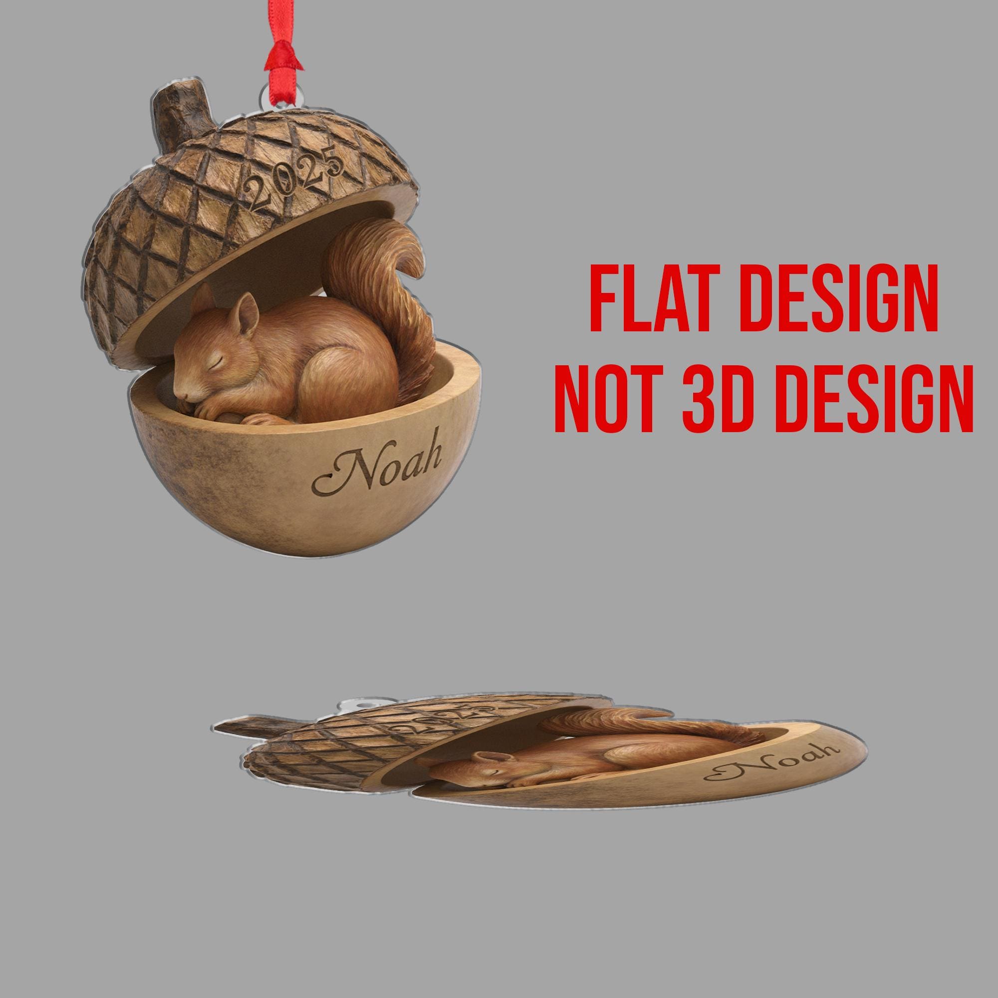 Personalized Squirrel in Acorn Ornament: Custom Name Acrylic Woodland Gift image 2