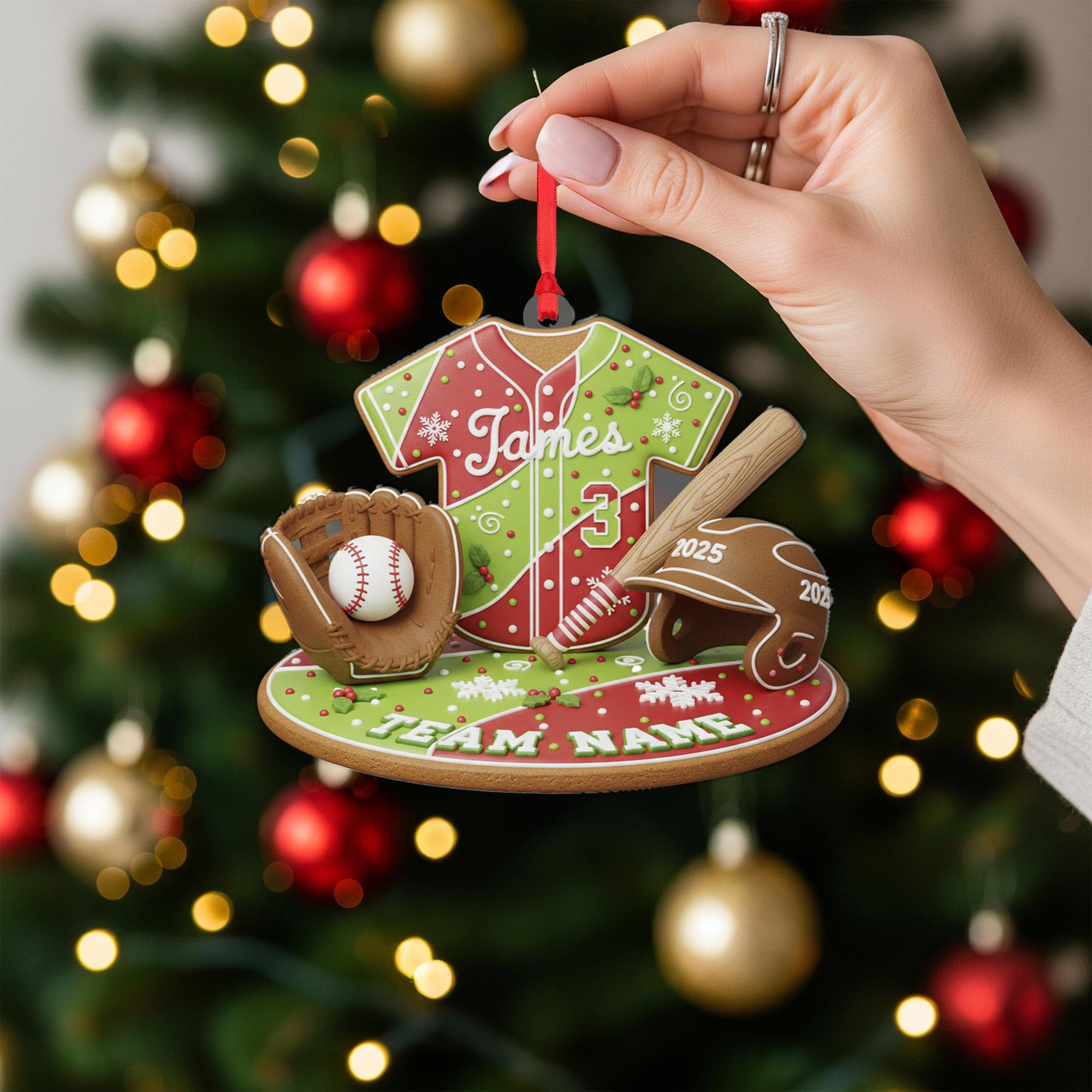Personalized Gingerbread Baseball Ornament: Custom Name, Number, Team Acrylic Gift image 2