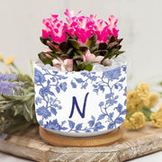 Personalized Monogram Ceramic Plant Pot: Blue Chinoiserie Planter with Saucer image 1