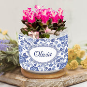 Personalized Name Ceramic Plant Pot: Blue Chinoiserie Planter with Saucer image 1