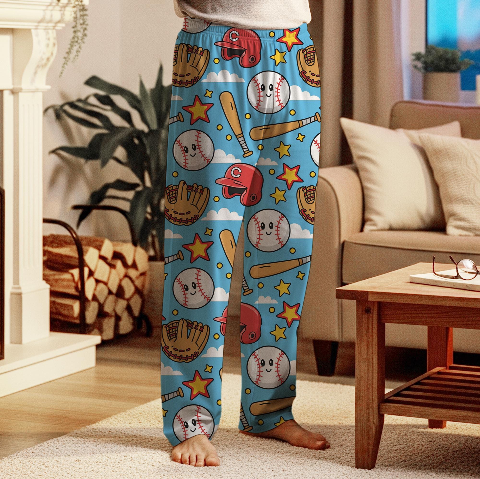 Baseball Pattern Pajama Pants with Bats and Gloves image 2