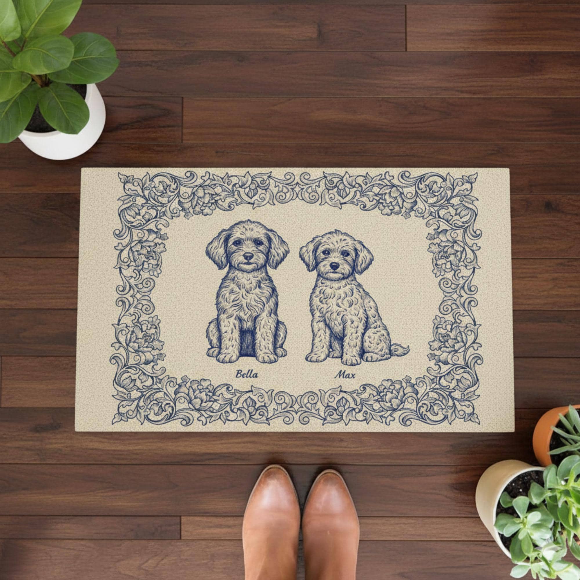 Custom Dog Doormat – Personalized Blue Toile Pet Entry Mat image 4