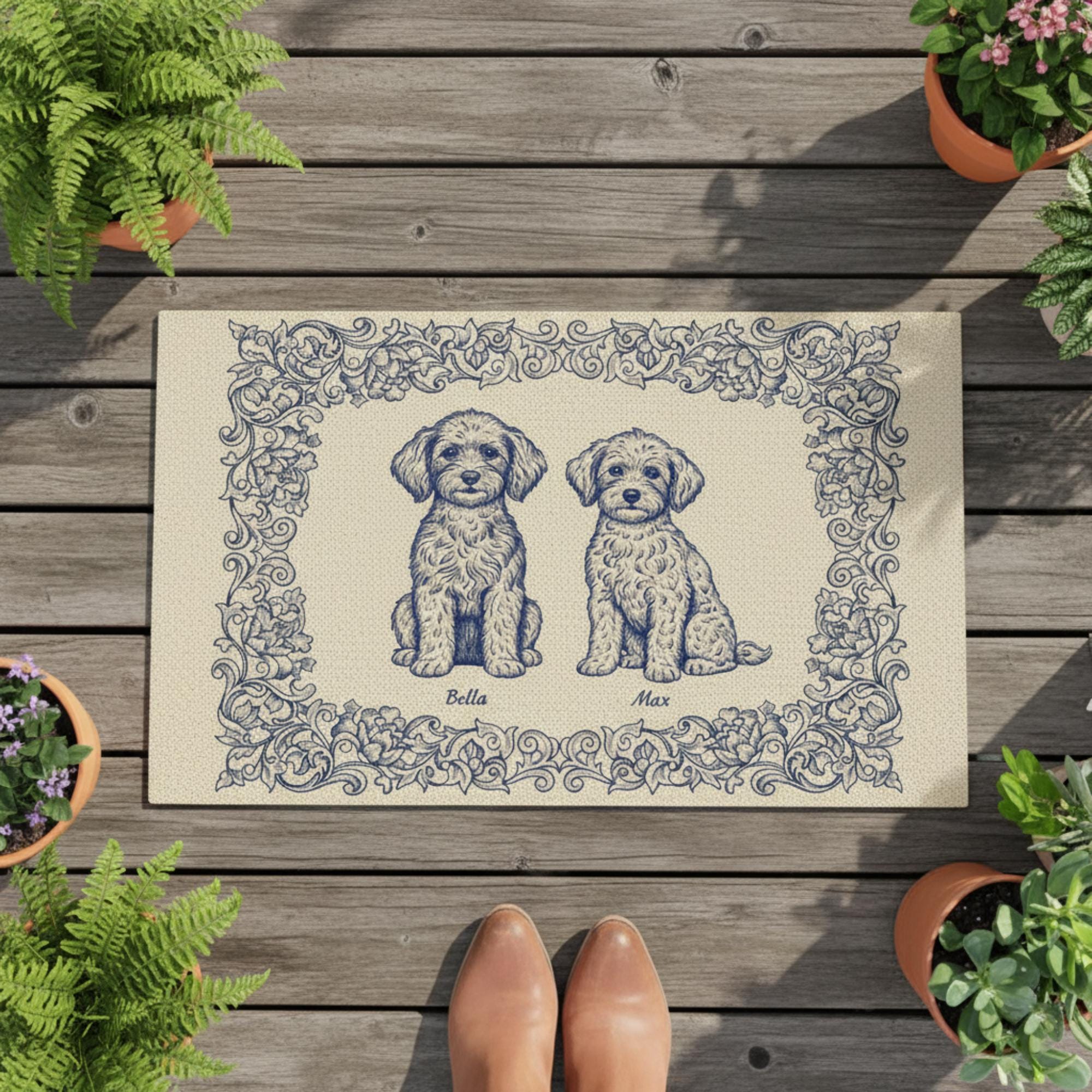 Custom Dog Doormat – Personalized Blue Toile Pet Entry Mat image 2